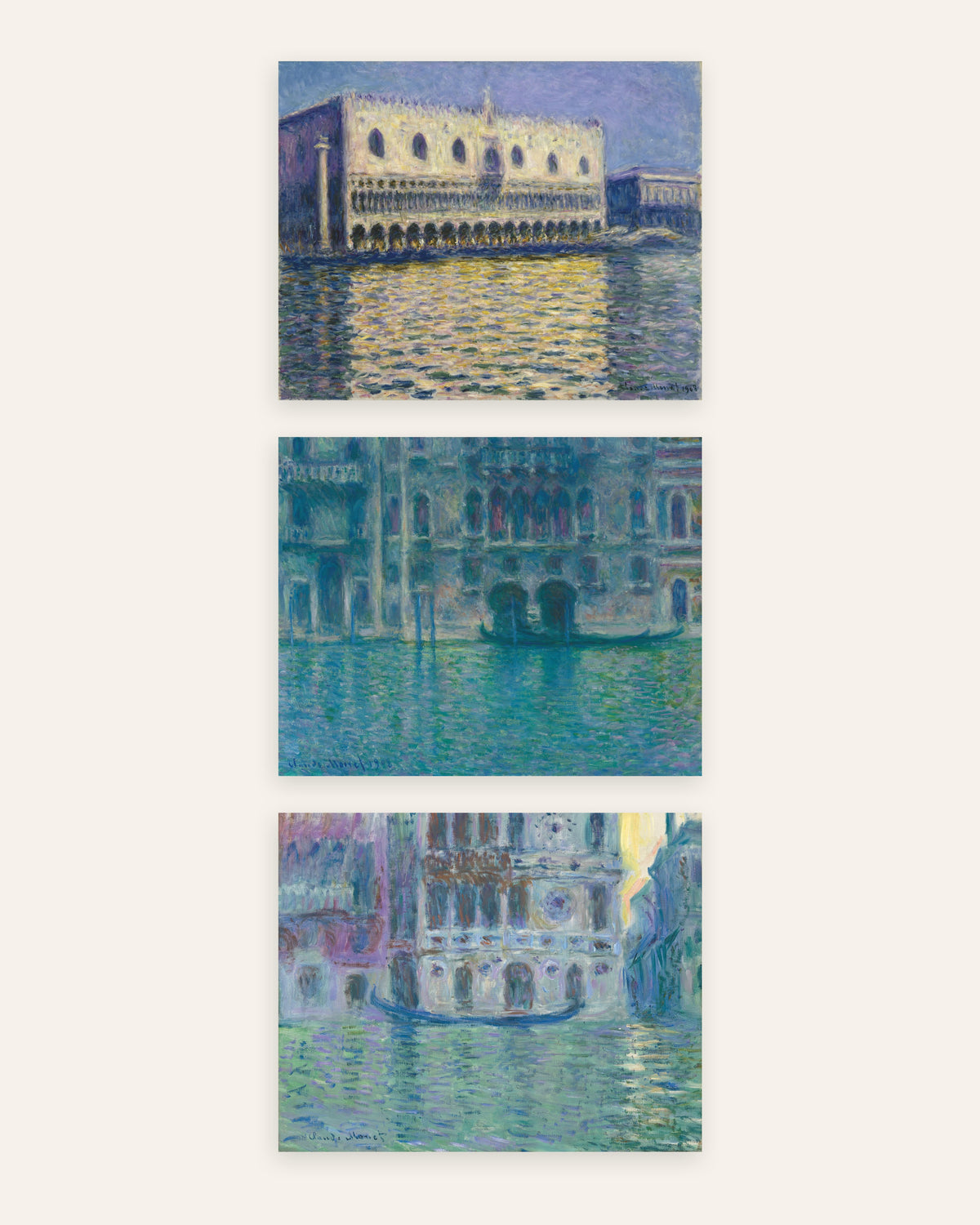 Monet Venedig Poster 3er-Set: Dogenpalast, Palazzo da Mula und Dario, ohne Rahmen
