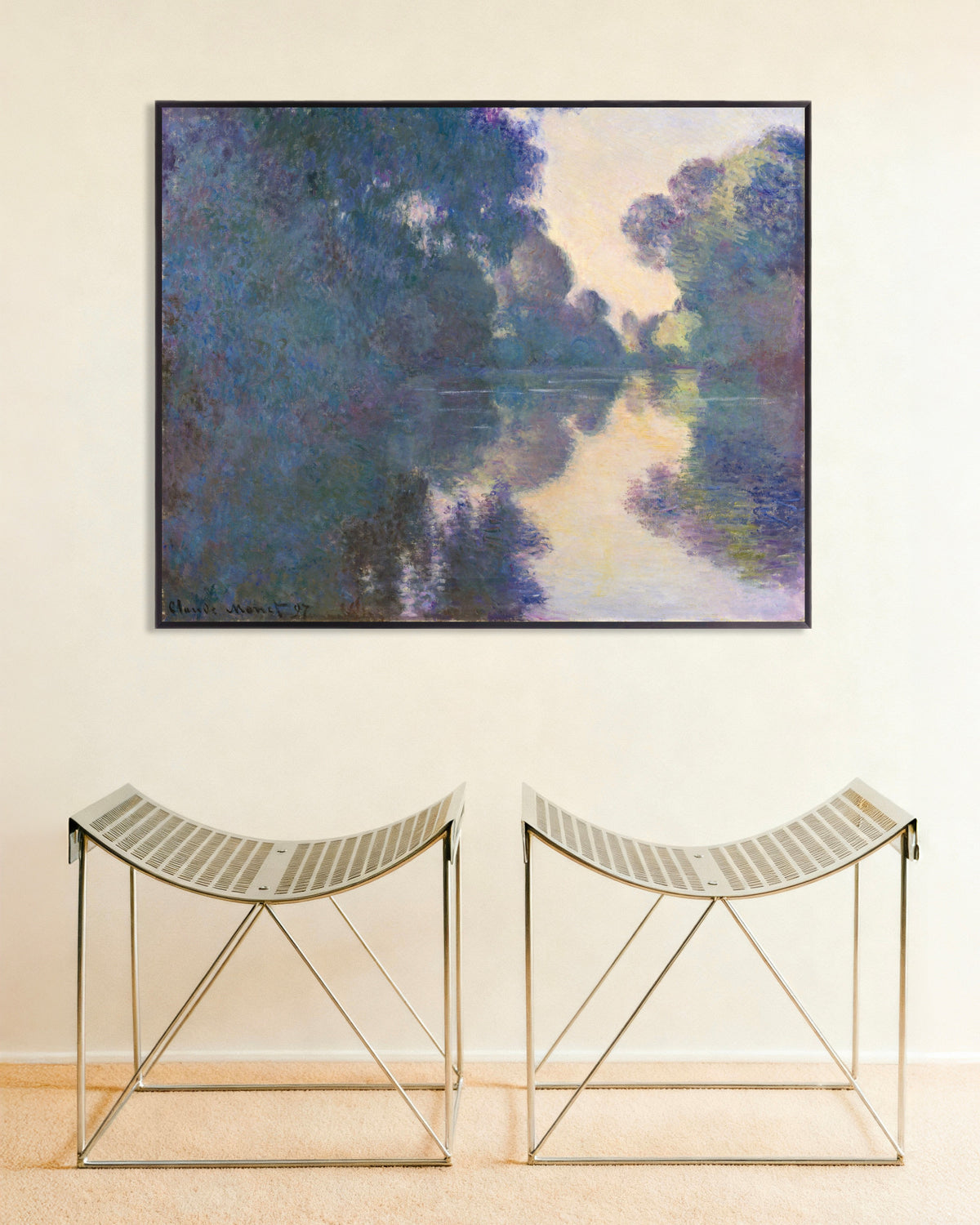 Poster Morgen an der Seine bei Giverny (1897) von Claude Monet mit Metallrahmen