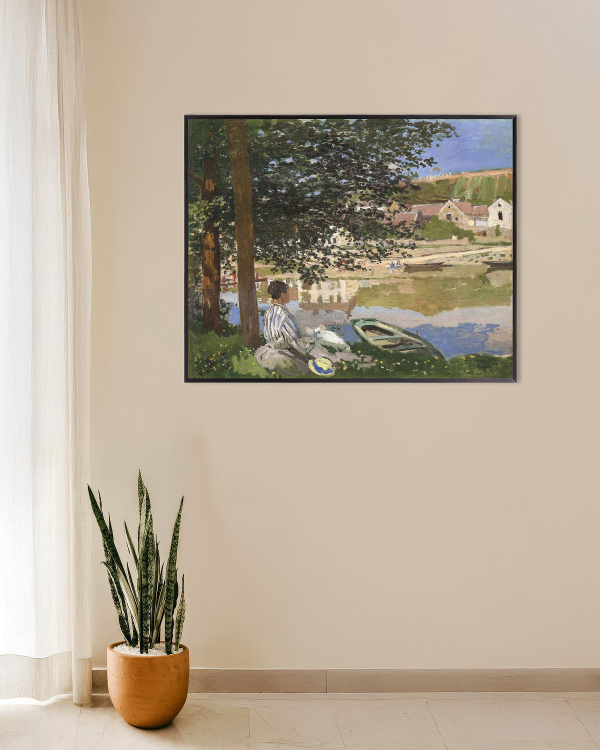 Poster Am Ufer der Seine, Bennecourt (1868) von Claude Monet mit Metallrahmen