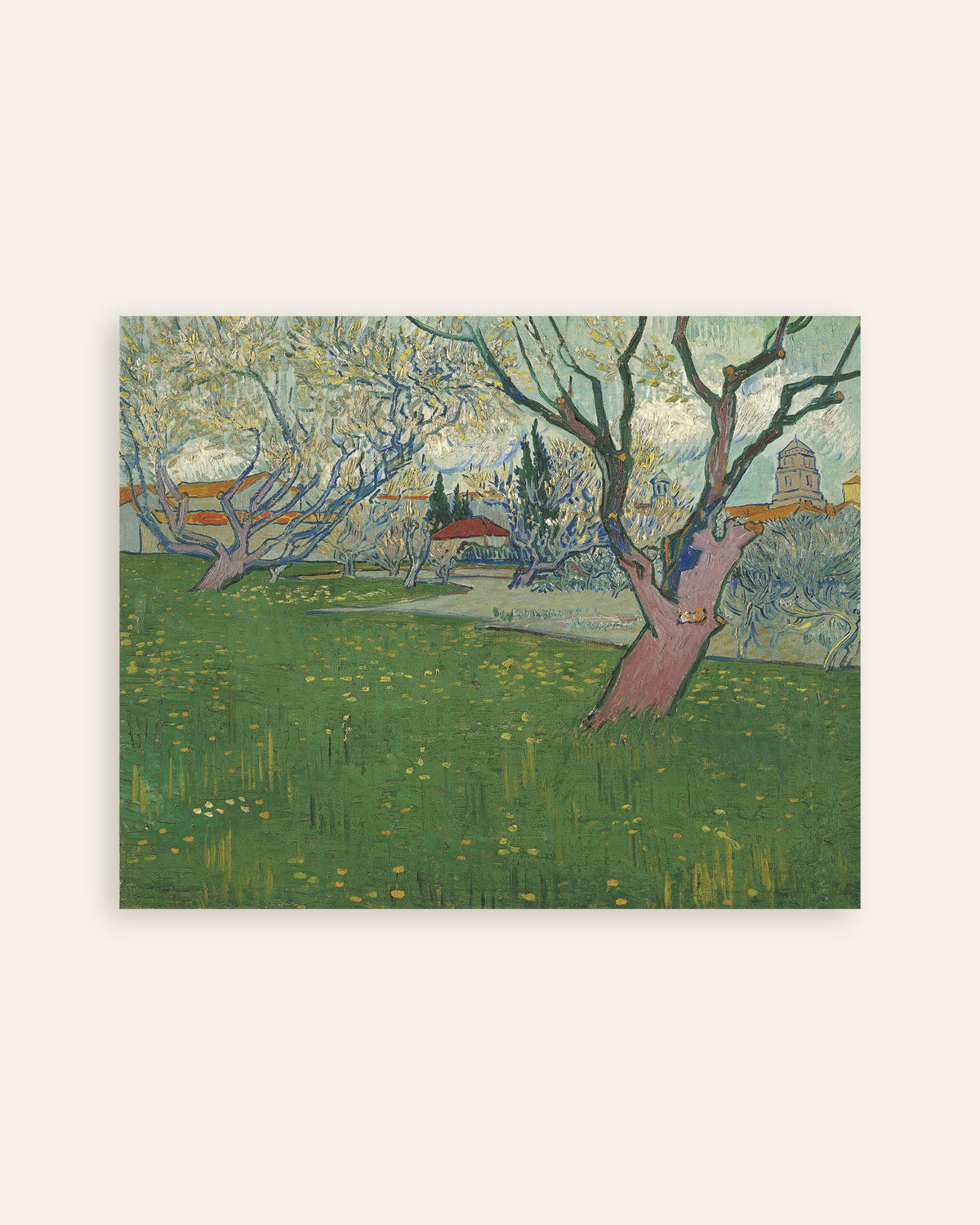 Poster von Blühender Obstgarten mit Blick auf Arles (1889) von Vincent van Gogh, als Miniaturansicht