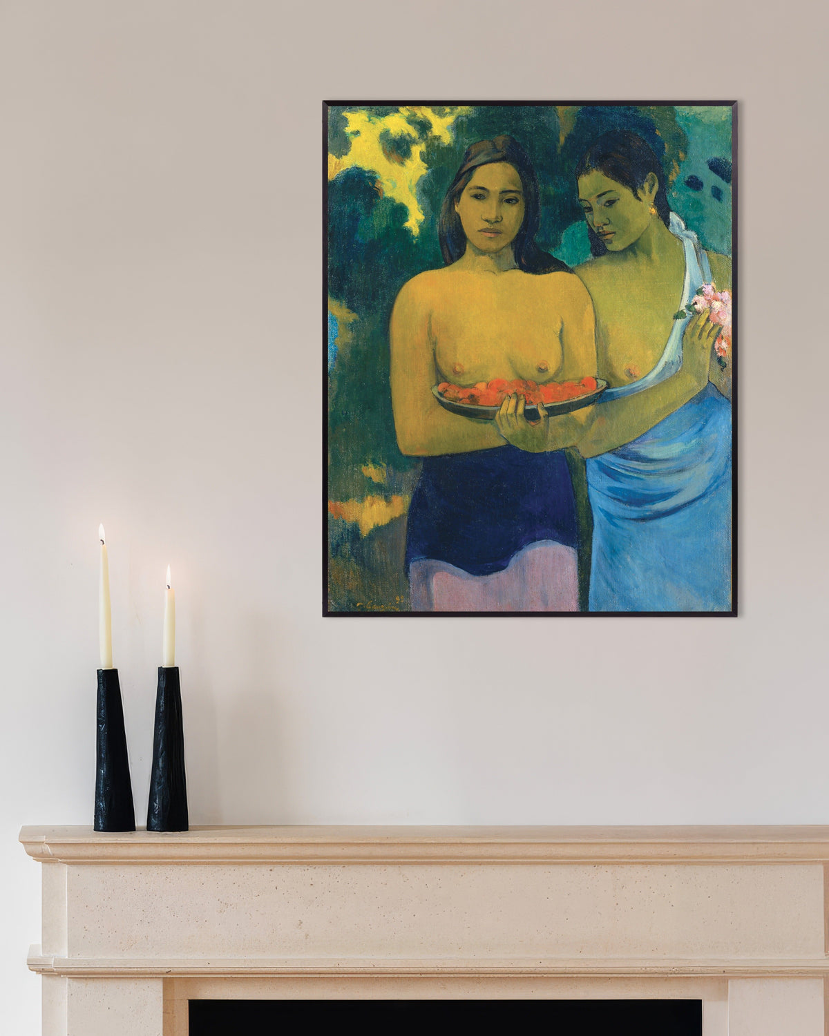 Poster von Paul Gauguin, Zwei tahitische Frauen, mit Metallrahmen