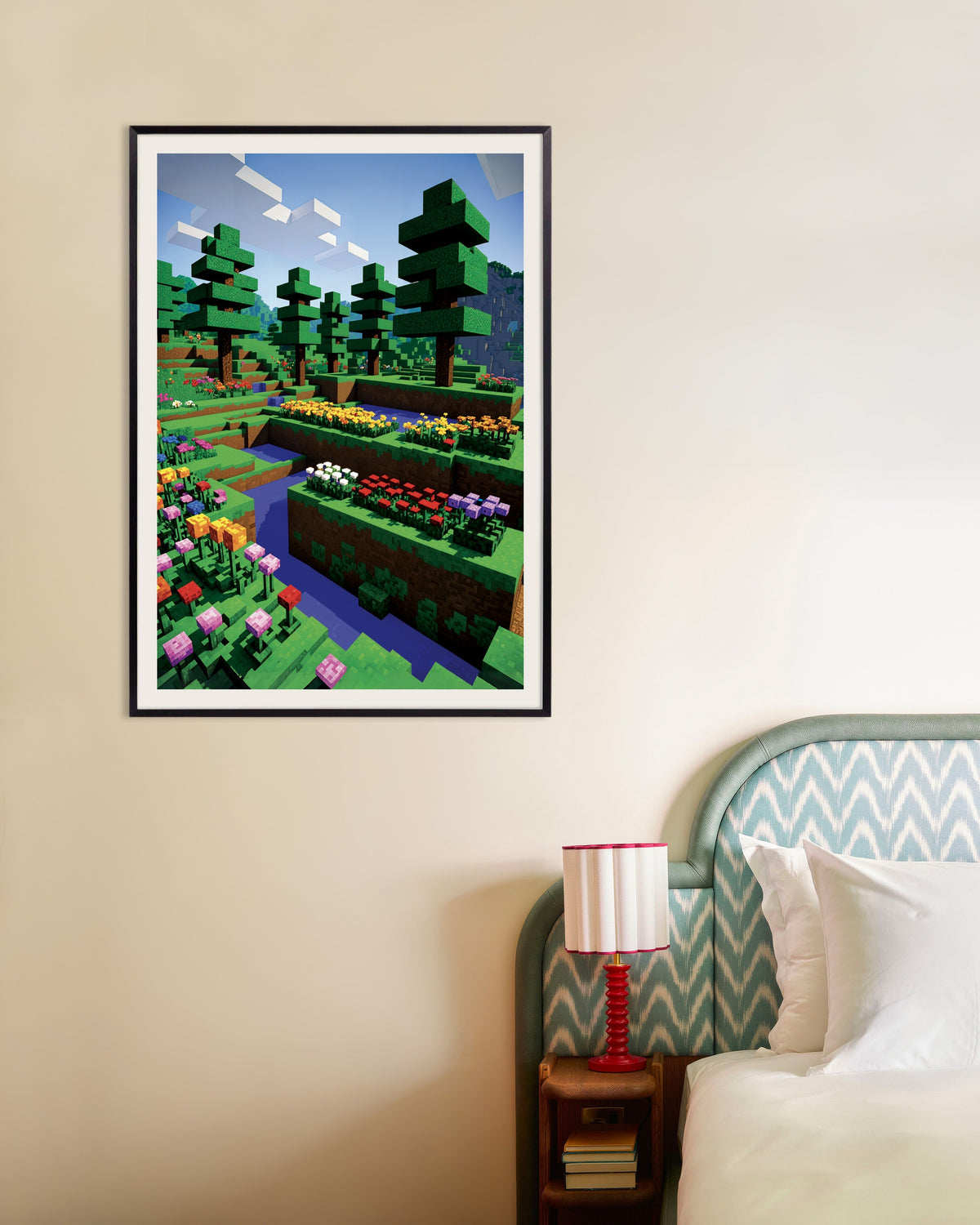 Poster of Pixel Flowers – Botanical Poster, with metal frame