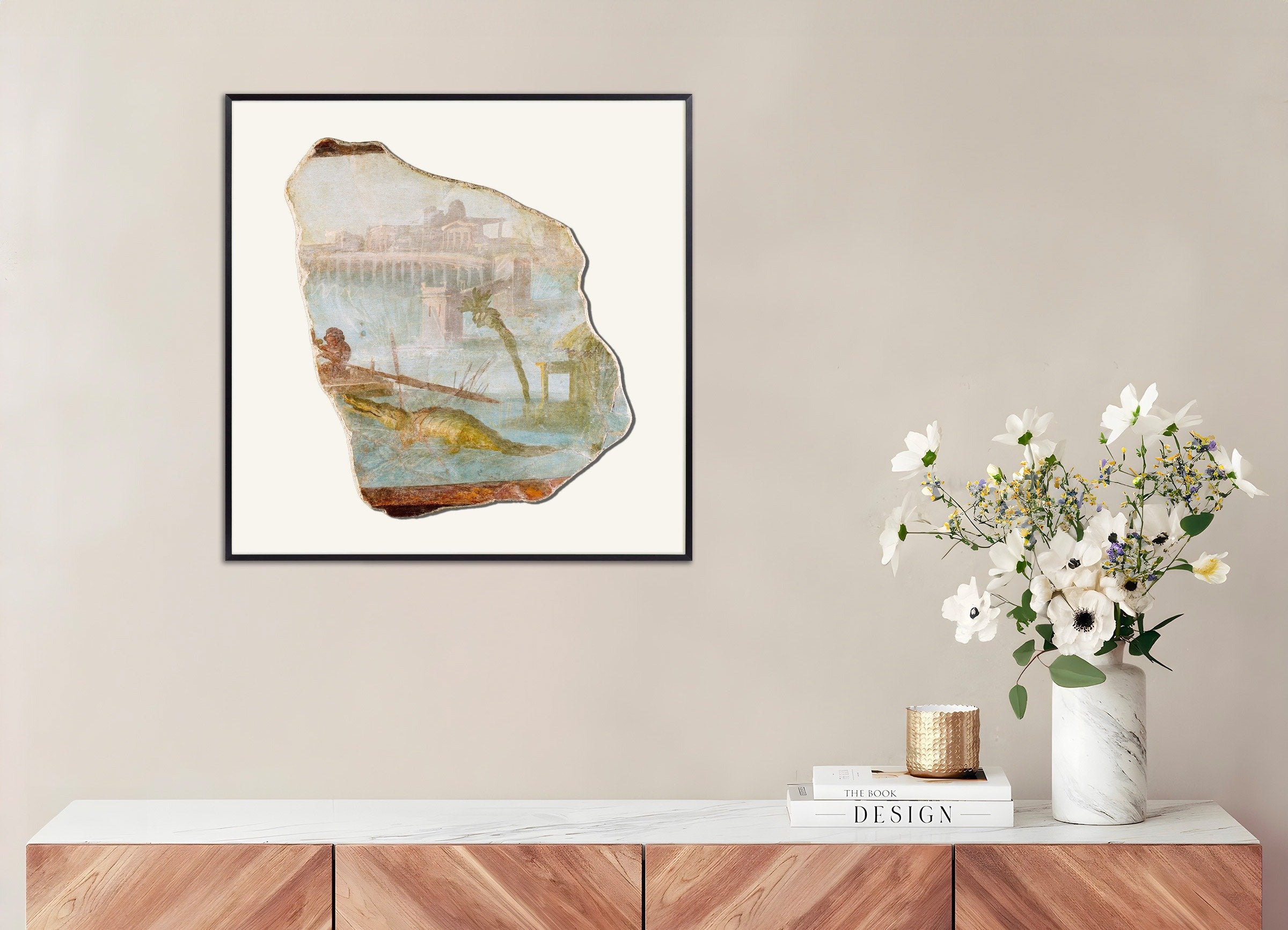 Poster of Pompeii Fresco Fragment with Nilotic Landscape - Art Print, with metal frame