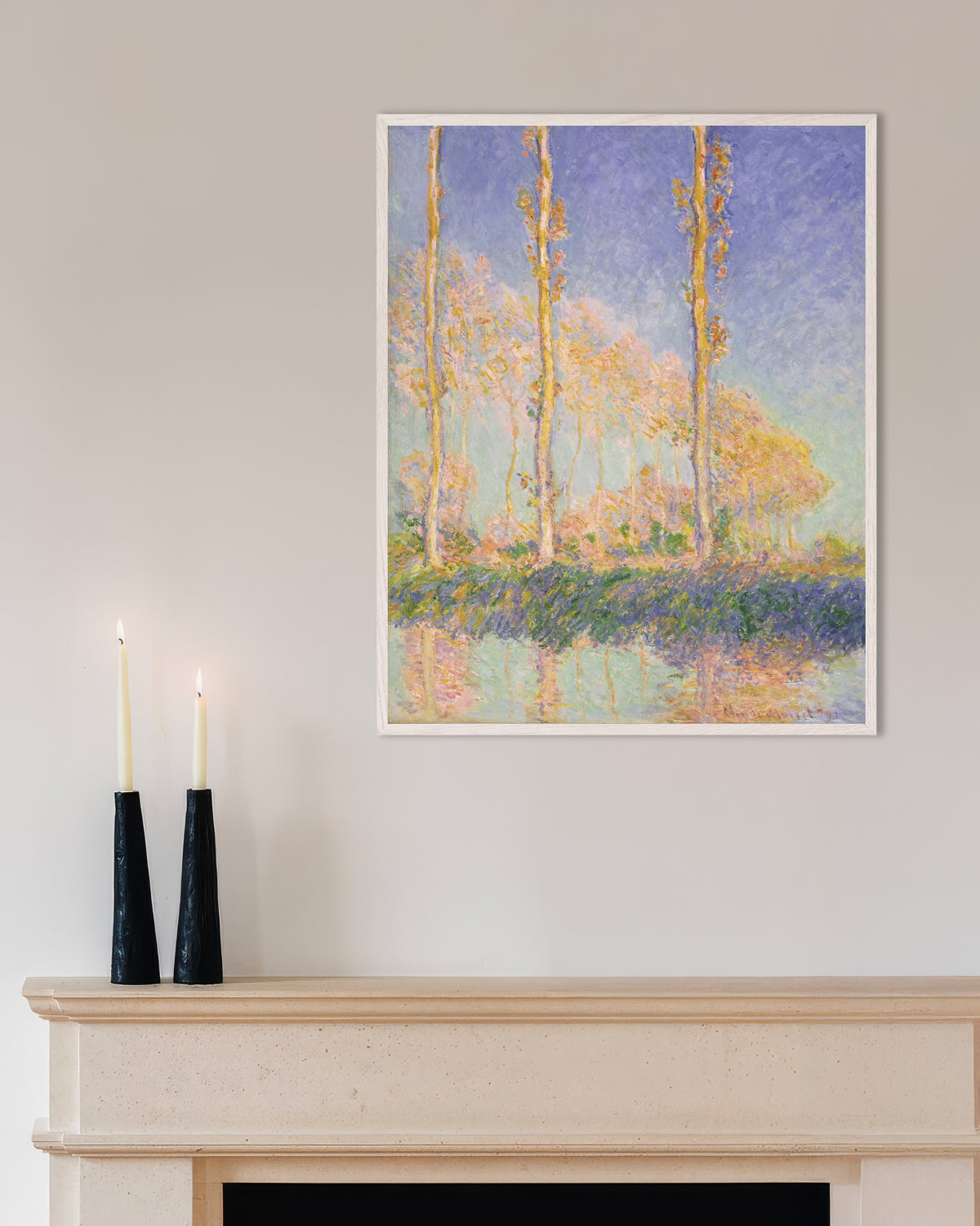 Poster Pappeln (1891) von Claude Monet mit weißem Holzrahmen
