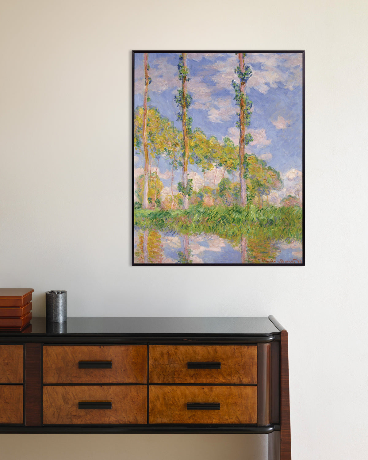 Poster Pappeln in der Sonne (1891) von Claude Monet mit Metallrahmen