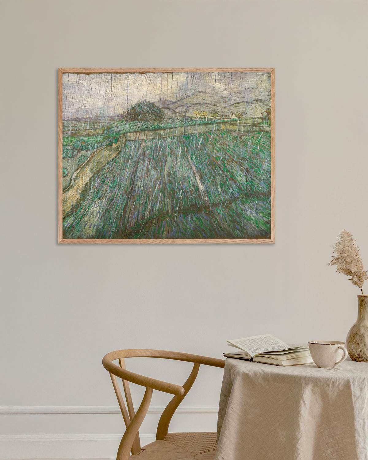 Poster von Regen (1889) von Vincent van Gogh, mit naturbelassenem Holzrahmen