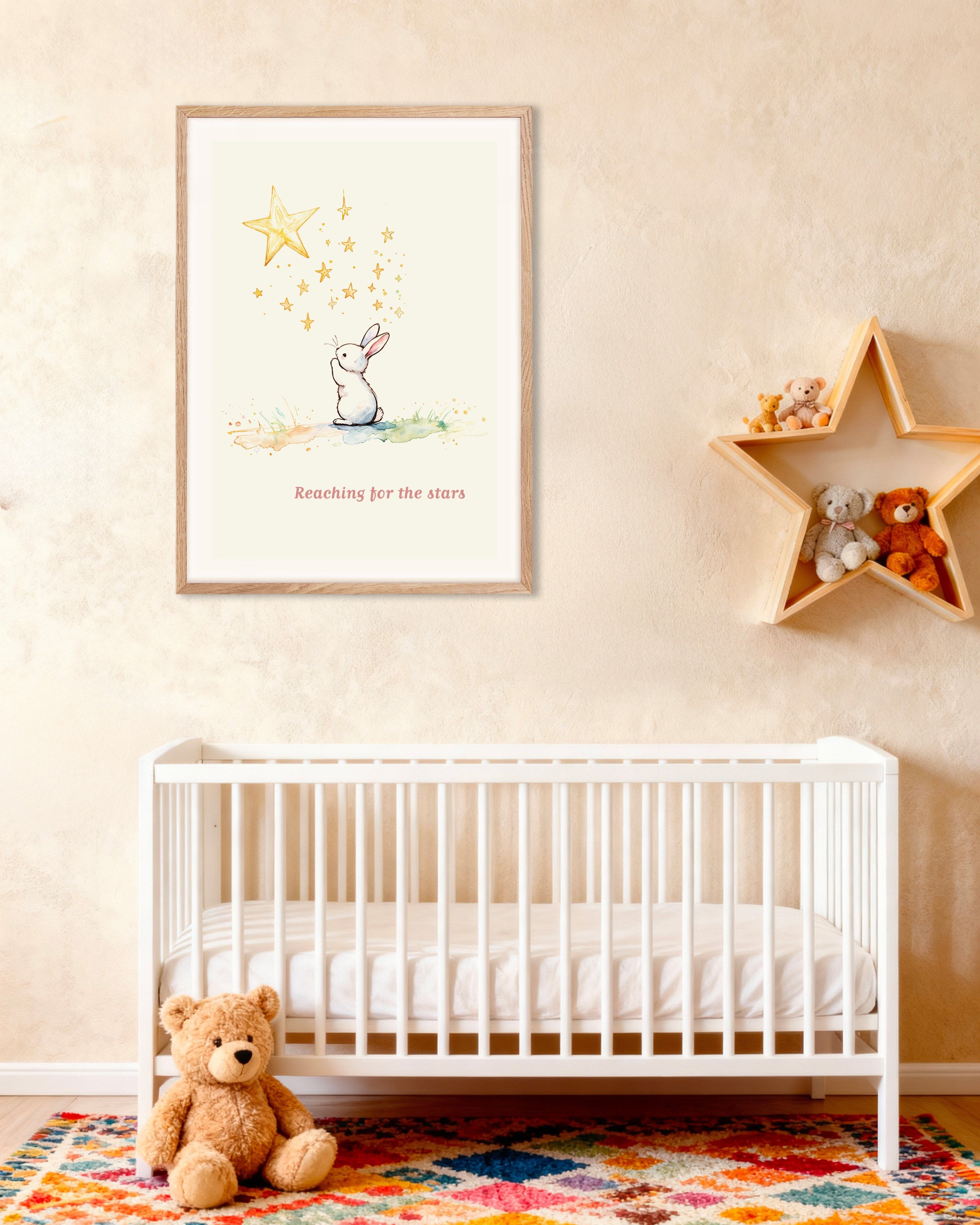 Poster of Reaching for the Stars - Poster, with natural wooden frame
