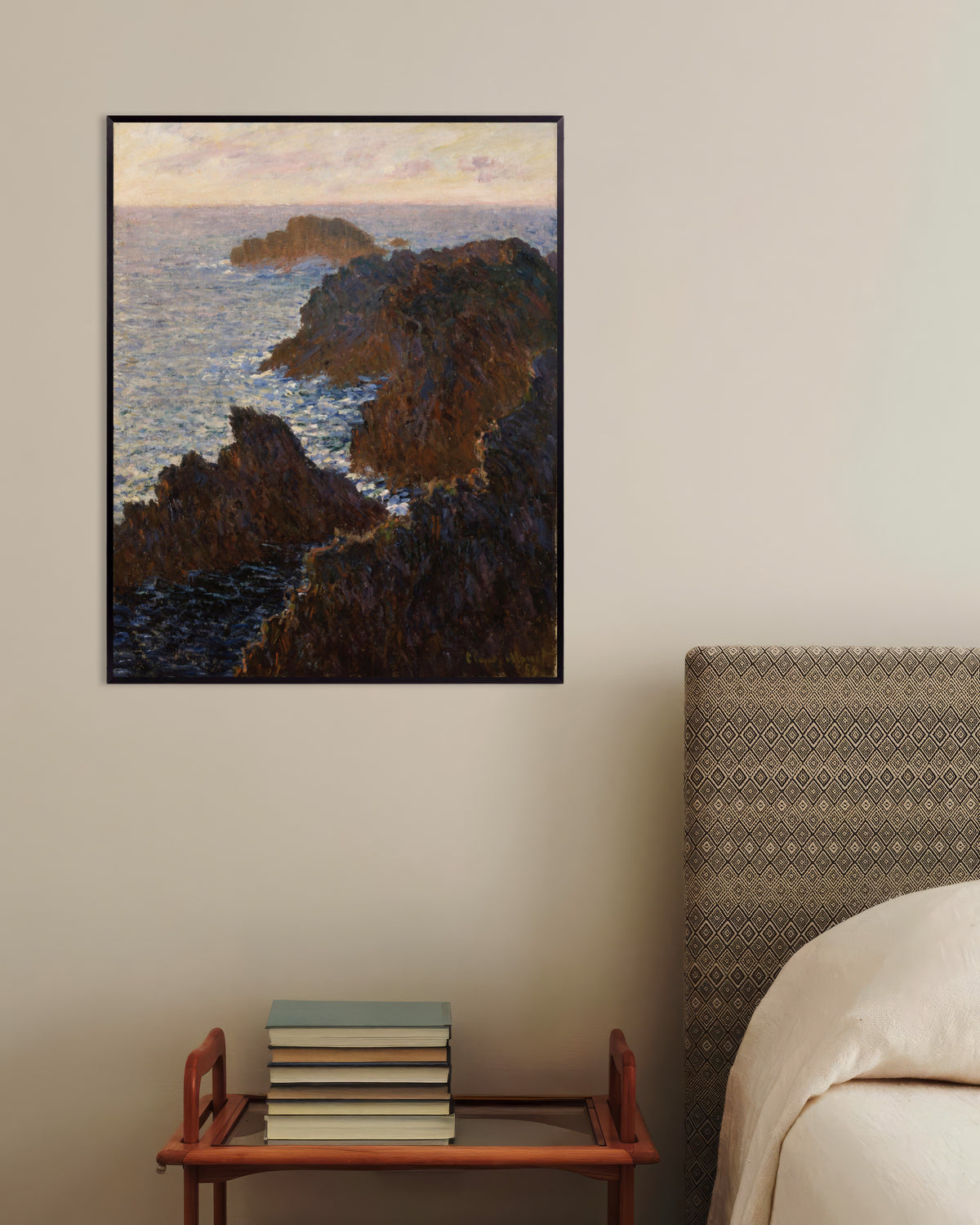 Poster Felsen auf Belle-Île, Port-Domois (1886) von Claude Monet mit Metallrahmen