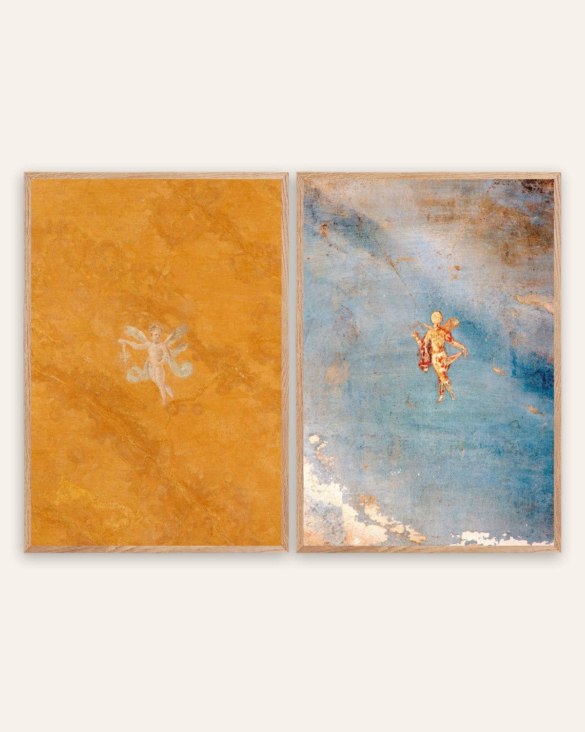 Römische Fresken Poster, 2er-Set: Amor und Psyche, in Rahmen aus Natureiche
