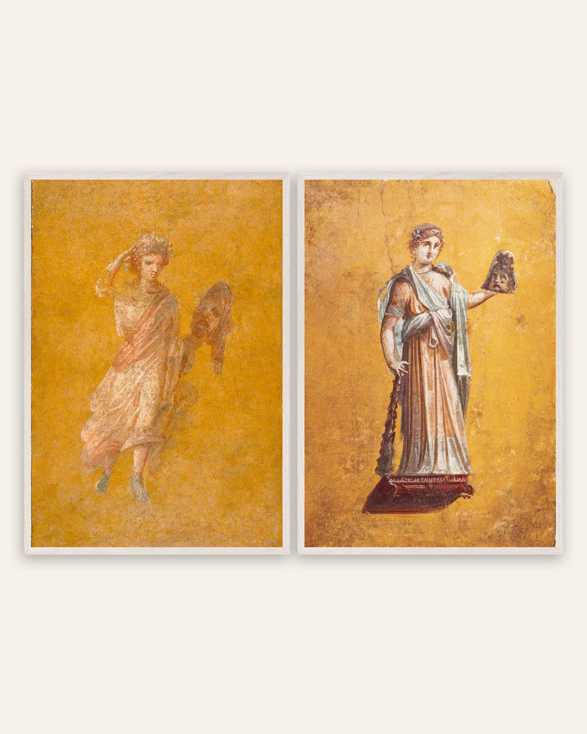 Römische Fresken Poster, 2er-Set: Melpomene, Muse der Tragödie, in weißen Eichenrahmen