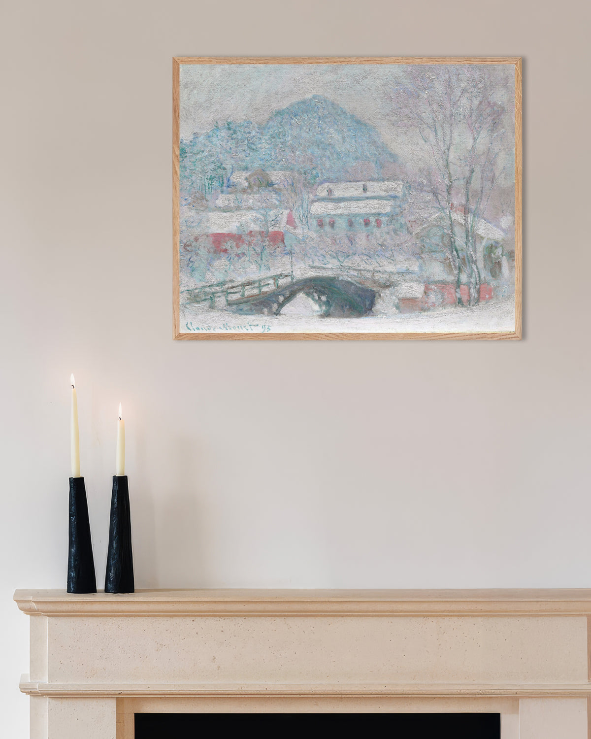 Poster Sandvika, Norwegen (1895) von Claude Monet mit naturfarbenem Holzrahmen