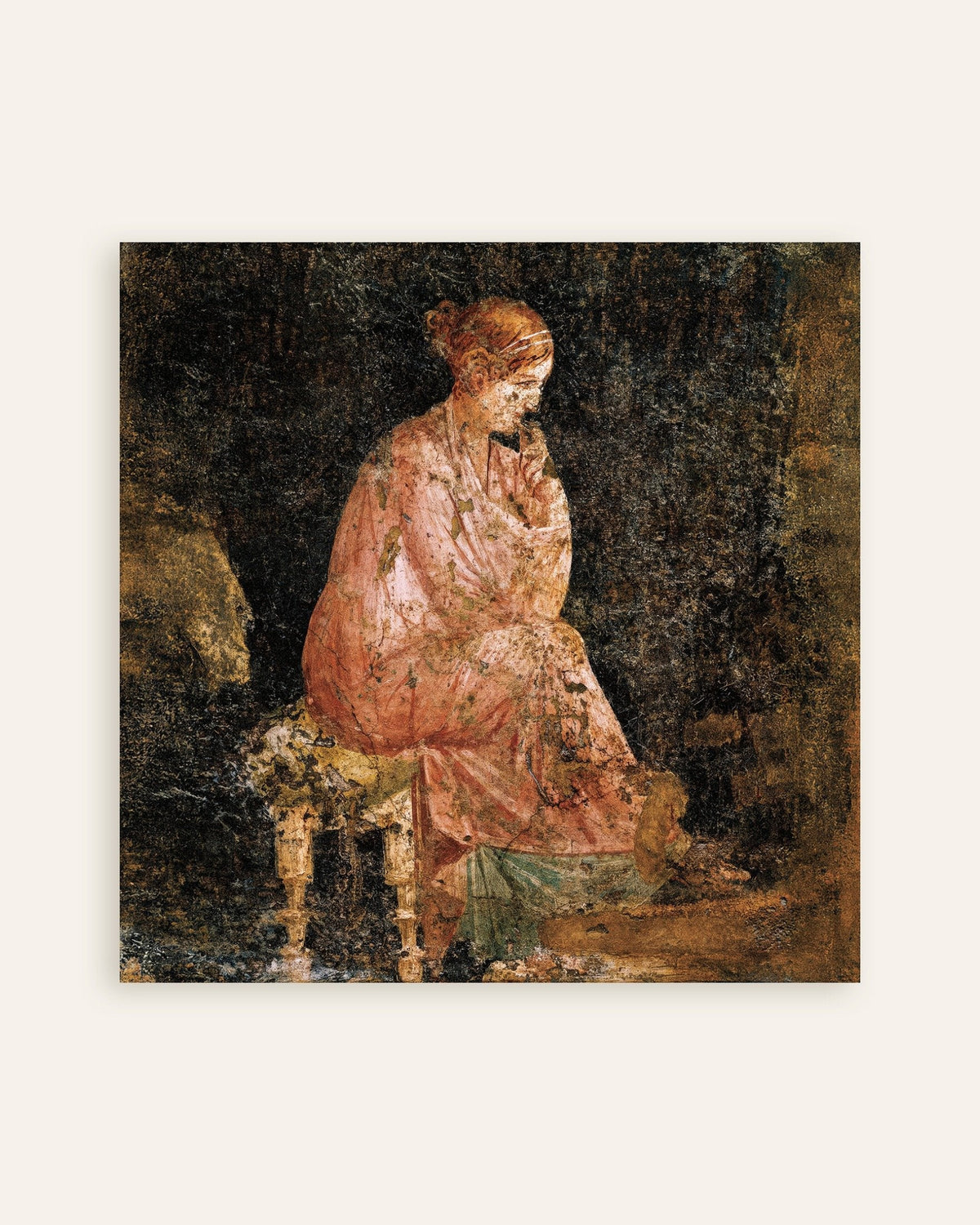 Poster mit dem Freskodetail der sitzenden Frau aus Pompeji