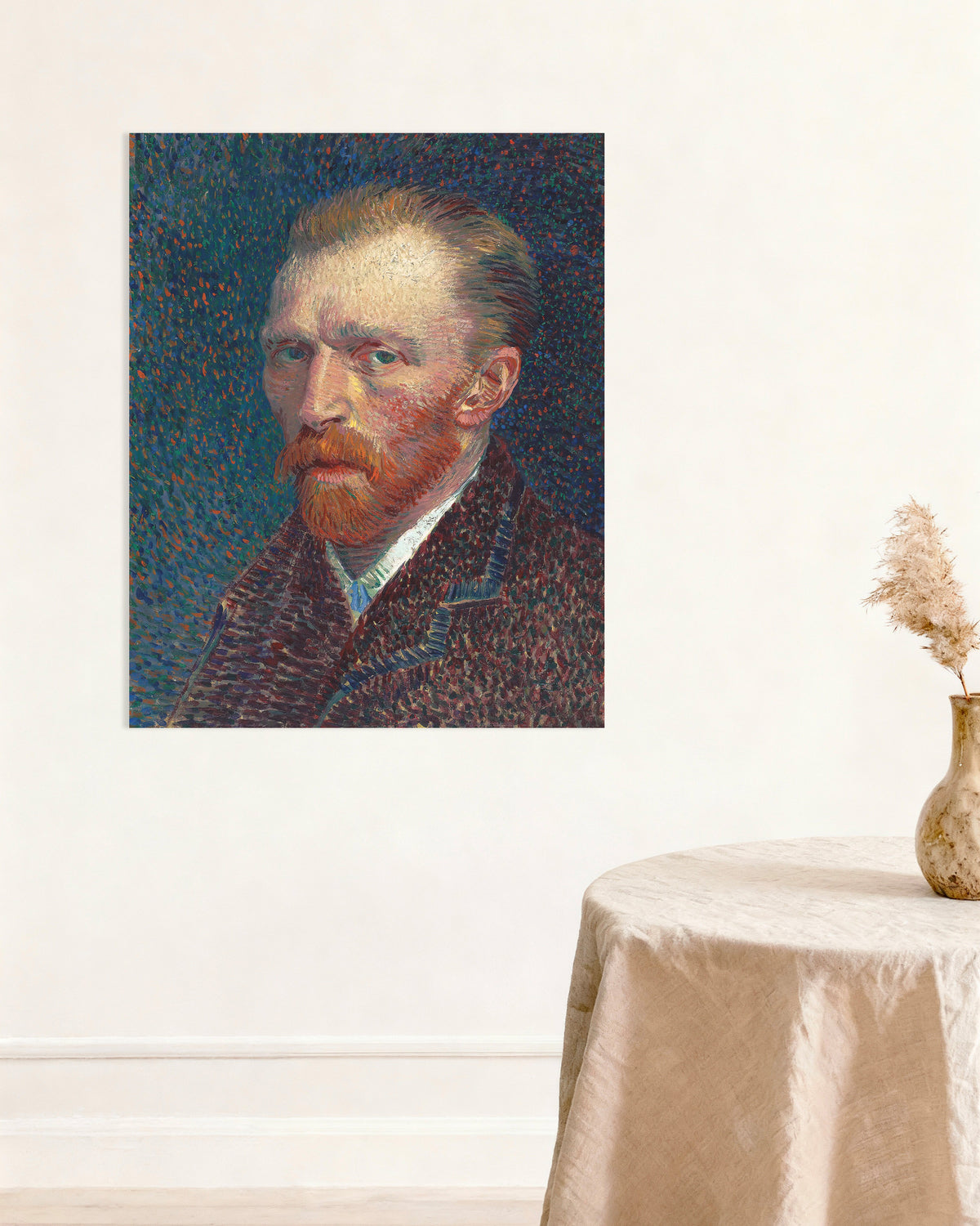 Poster Selbstporträt vor blauem Hintergrund mit Punkten (1887) von Vincent van Gogh