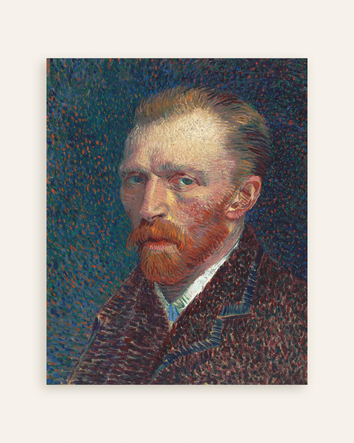 Poster Selbstporträt vor blauem Hintergrund mit Punkten (1887) von Vincent van Gogh, Miniaturansicht