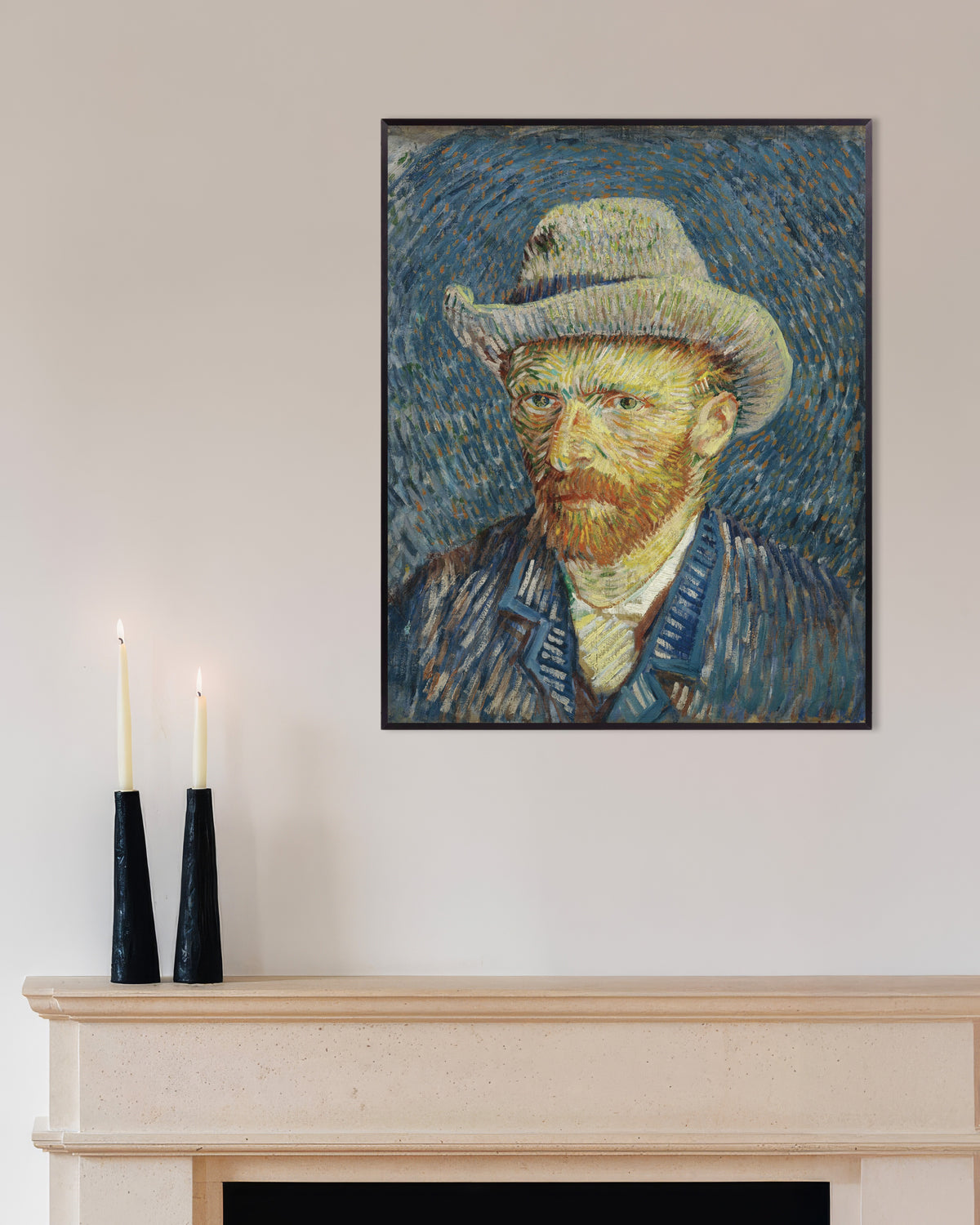 Poster mit Selbstbildnis mit grauem Filzhut (1887) von Vincent van Gogh, mit Metallrahmen