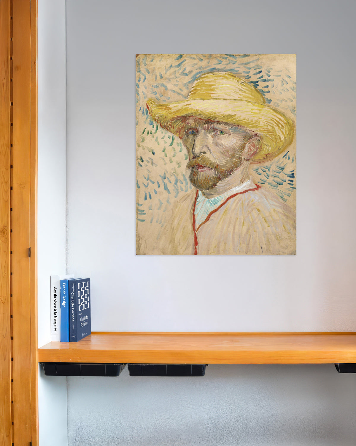 Poster „Selbstporträt mit Strohhut und Malerkittel (1887) von Vincent van Gogh“