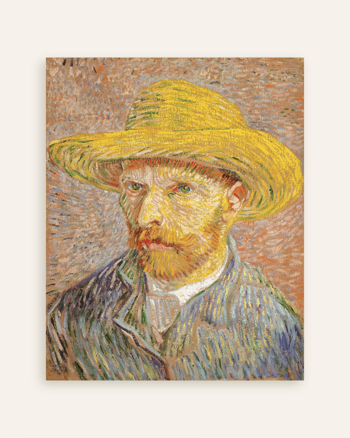Poster von Selbstporträt mit Strohhut vor orangefarbenem Hintergrund (1887) von Vincent van Gogh, als Miniaturansicht
