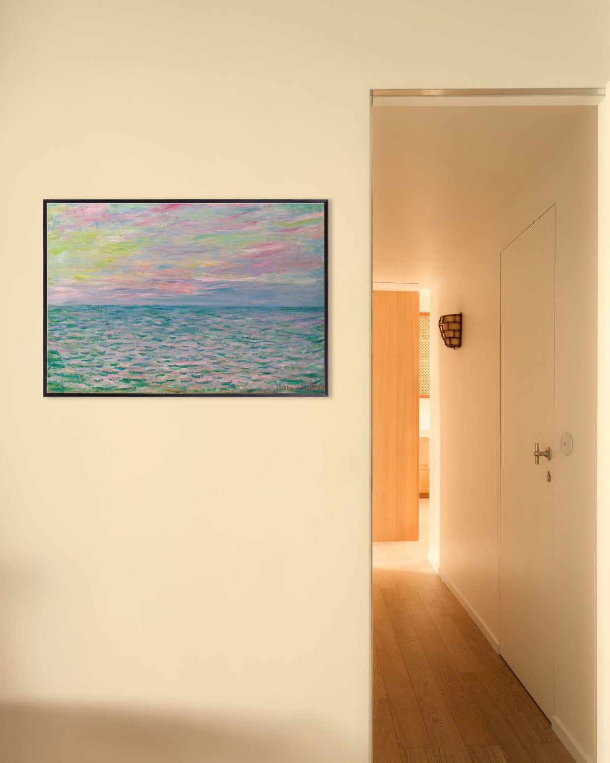 Poster Sonnenuntergang bei Pourville, offenes Meer (1882) von Claude Monet mit Metallrahmen