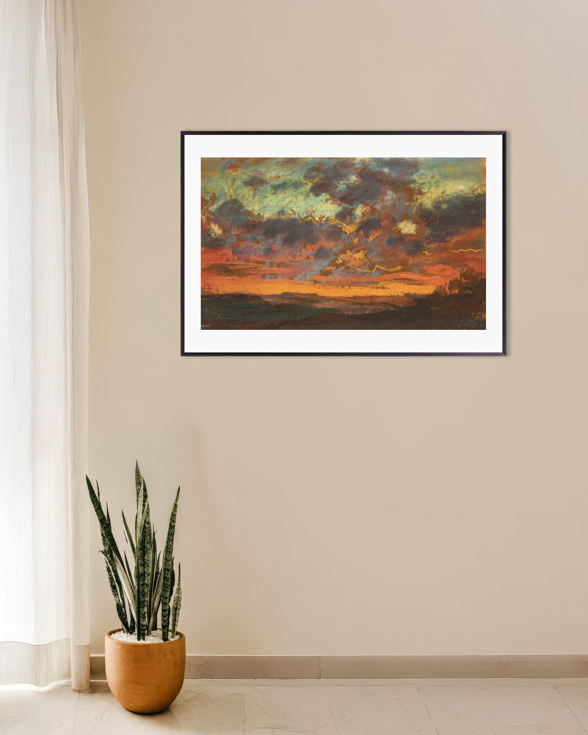 Poster Sonnenuntergang (um 1868) von Claude Monet mit Metallrahmen