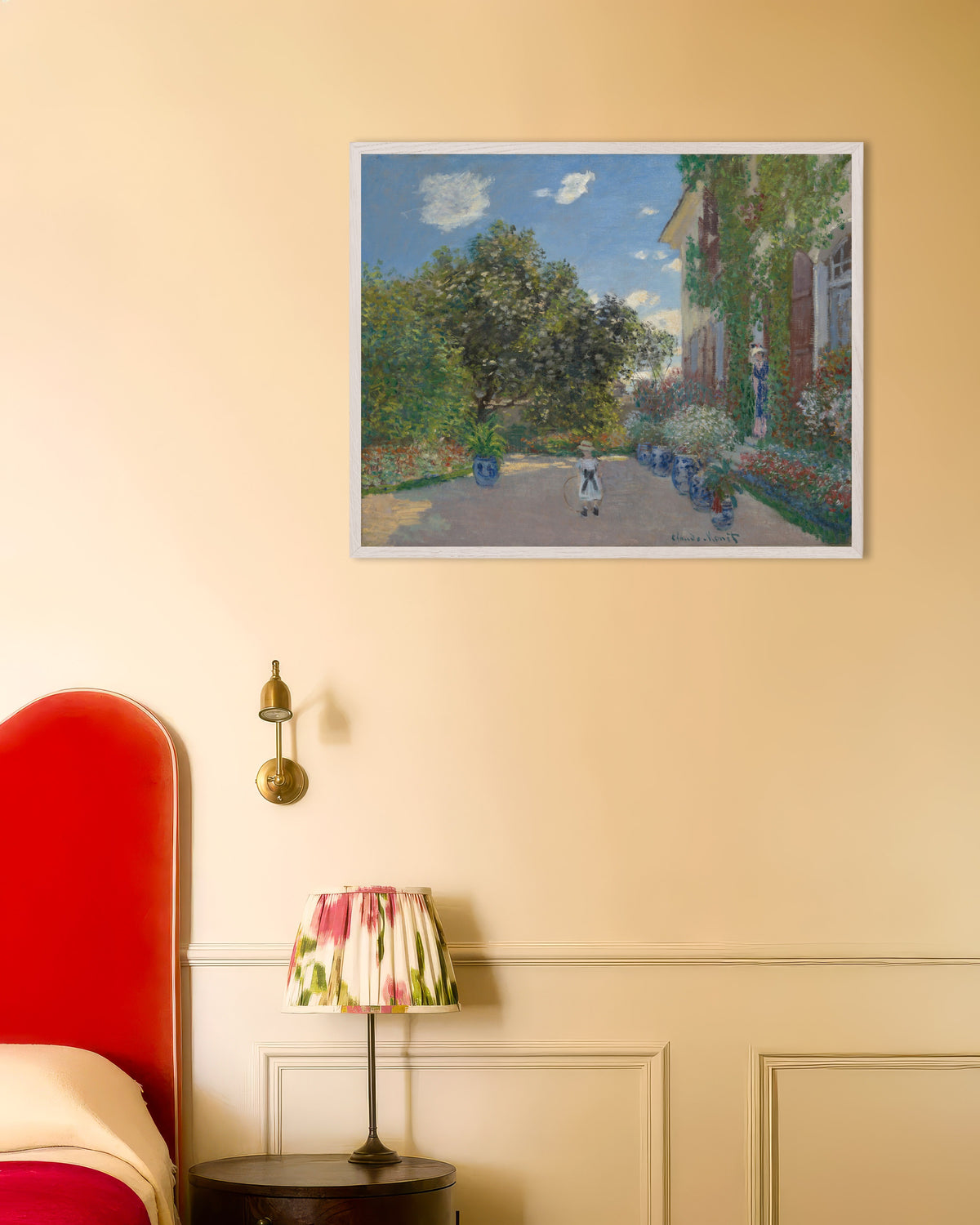 Poster Das Haus des Künstlers in Argenteuil (1873) von Claude Monet mit weißem Holzrahmen