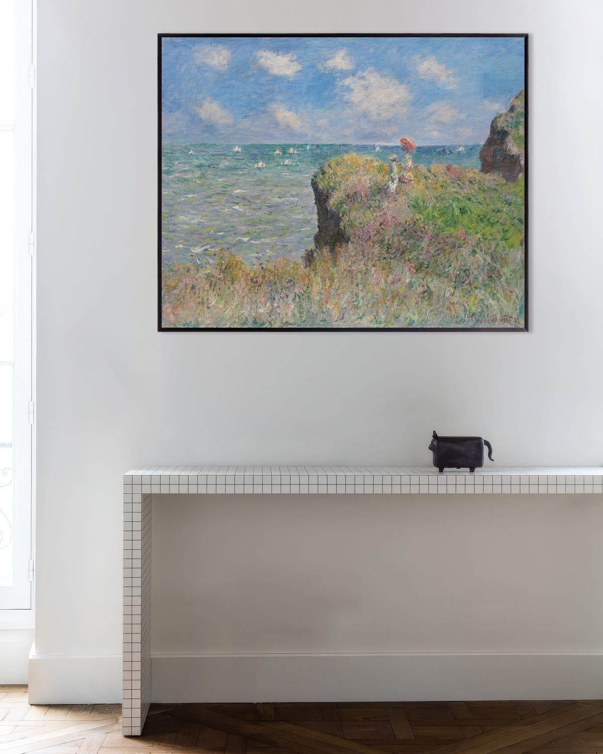 Poster Spaziergang auf der Klippe bei Pourville (1882) von Claude Monet mit Metallrahmen