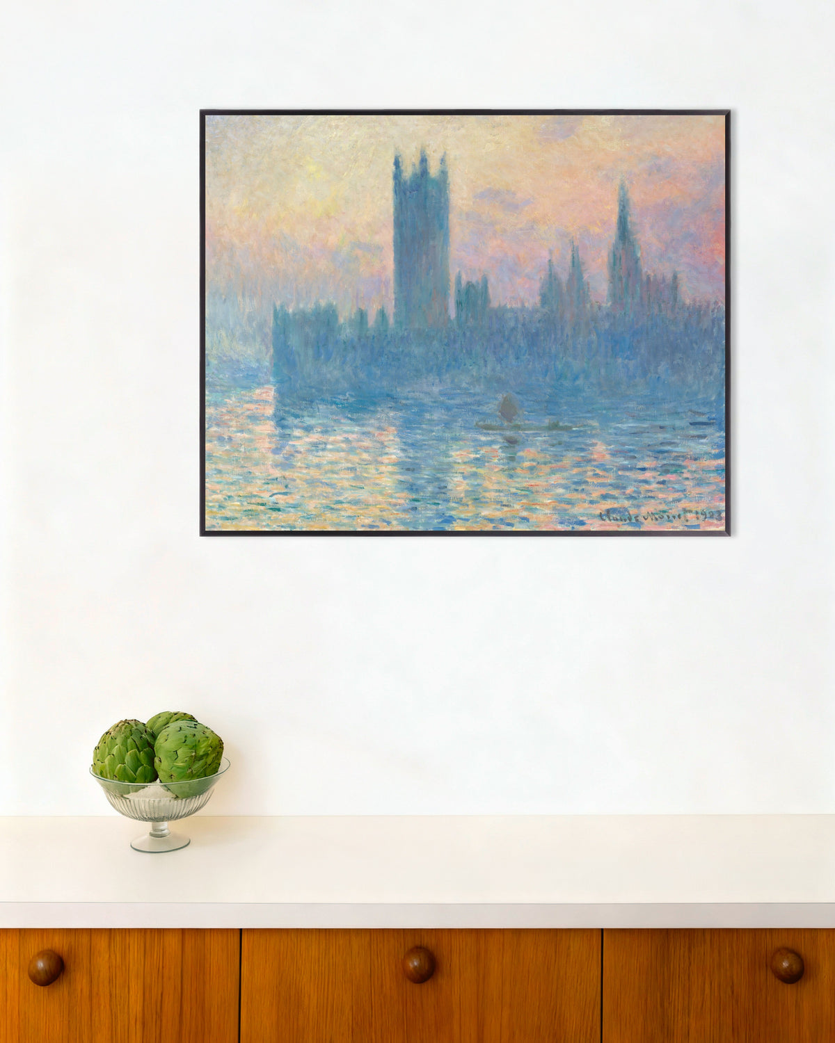 Poster Das Parlament bei Sonnenuntergang (1903) von Claude Monet mit Metallrahmen