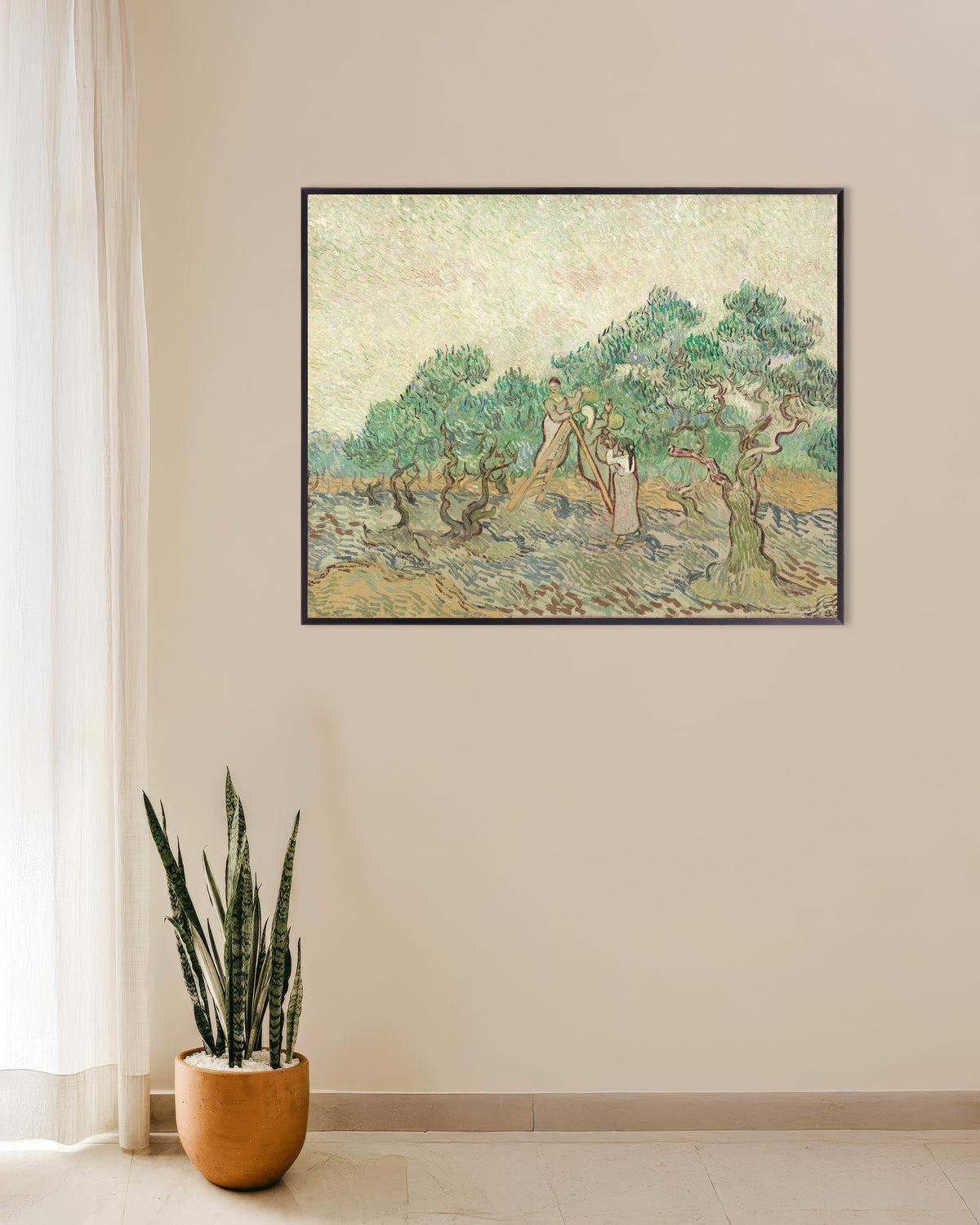Poster des Kunstwerks „Der Olivenhain (1889) von Vincent van Gogh“ mit Metallrahmen