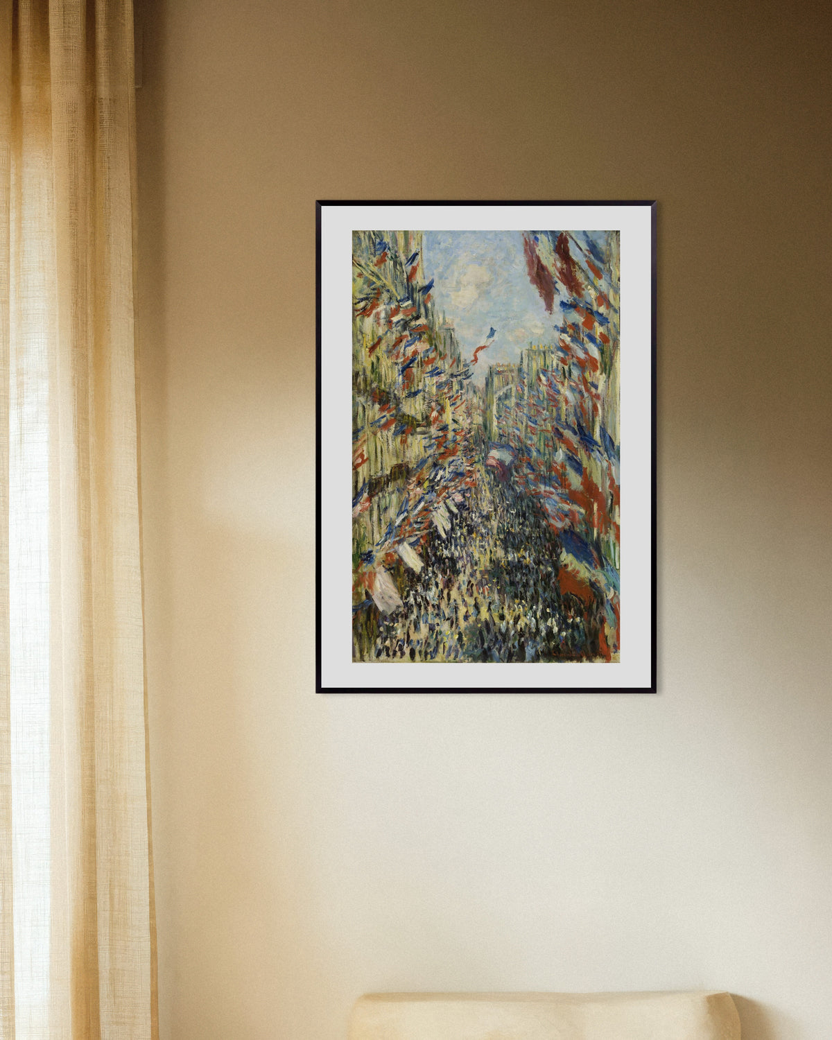 Poster Die Rue Montorgueil in Paris, Fest des 30. Juni 1878 von Claude Monet mit Metallrahmen