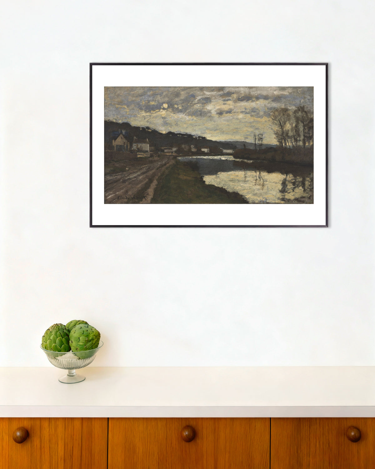 Poster Die Seine bei Bougival (1870) von Claude Monet mit Metallrahmen
