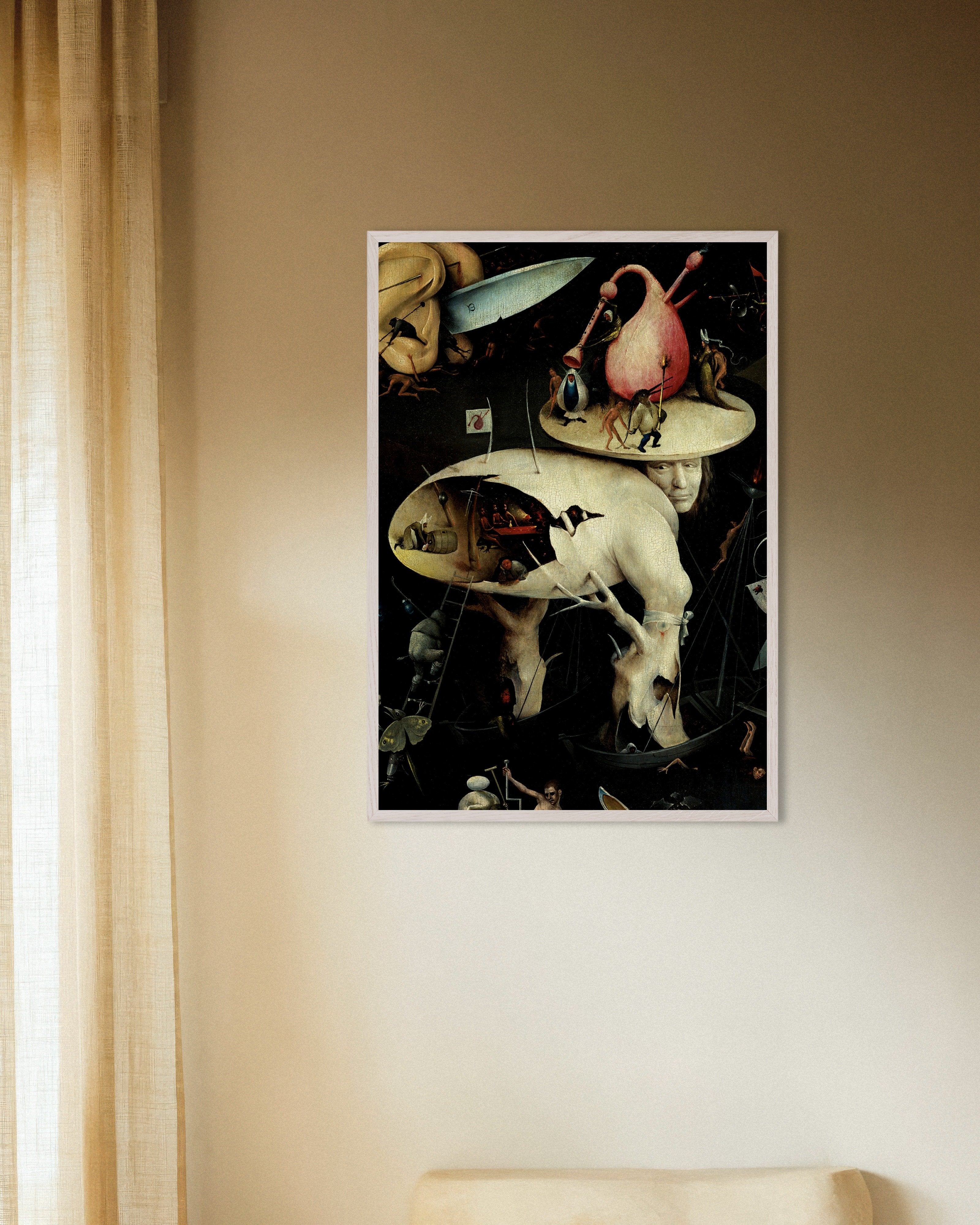 Poster of The tree-man of hell - Detail from The Garden of Earthly Delights, with white wooden frame