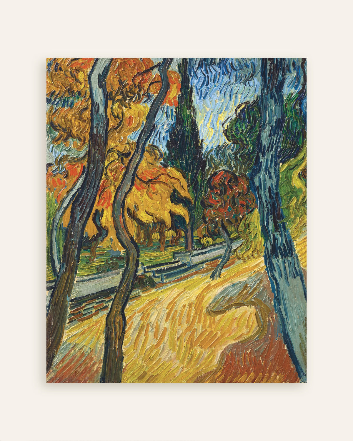 Poster mit dem Kunstwerk „Bäume im Garten der Heilanstalt (1889) von Vincent van Gogh“, Vorschaubild