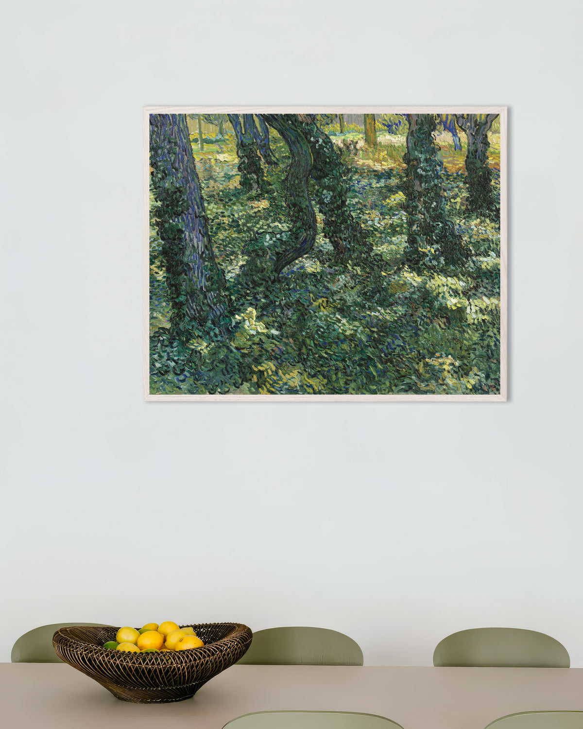 Poster von Unterholz (1887) von Vincent van Gogh, mit weißem Holzrahmen