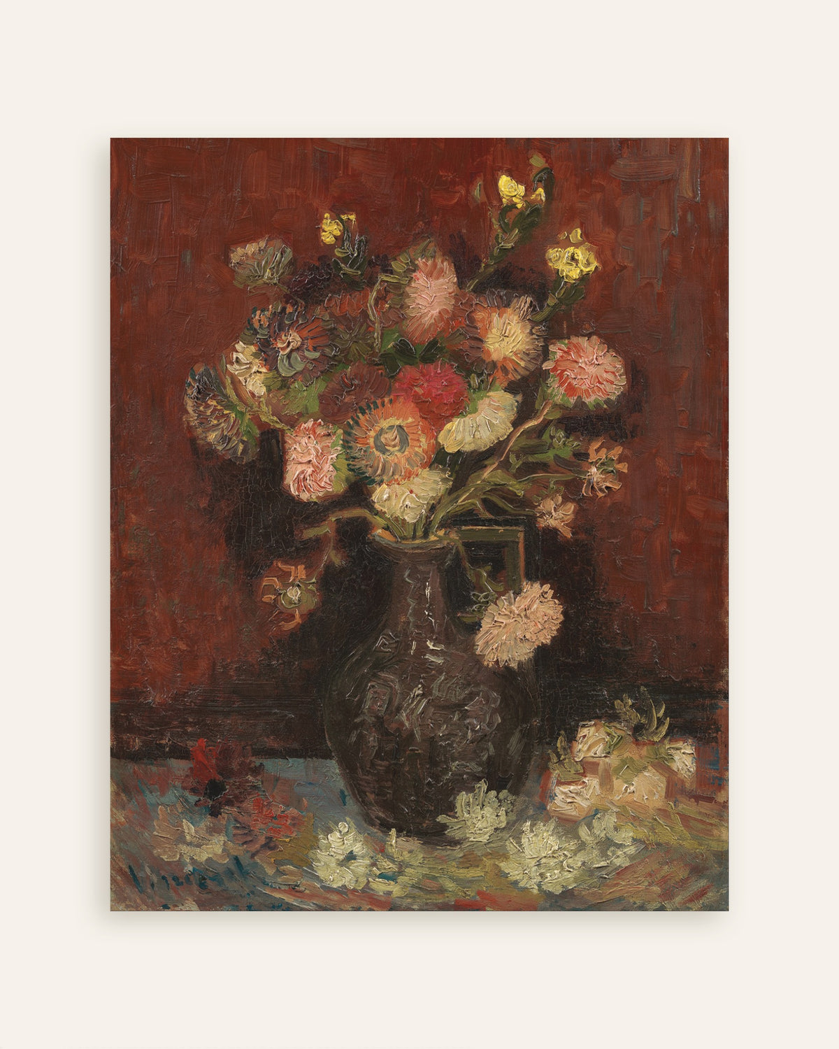 Poster mit Vase mit chinesischen Astern und Gladiolen (1886) von Vincent van Gogh, Miniatur