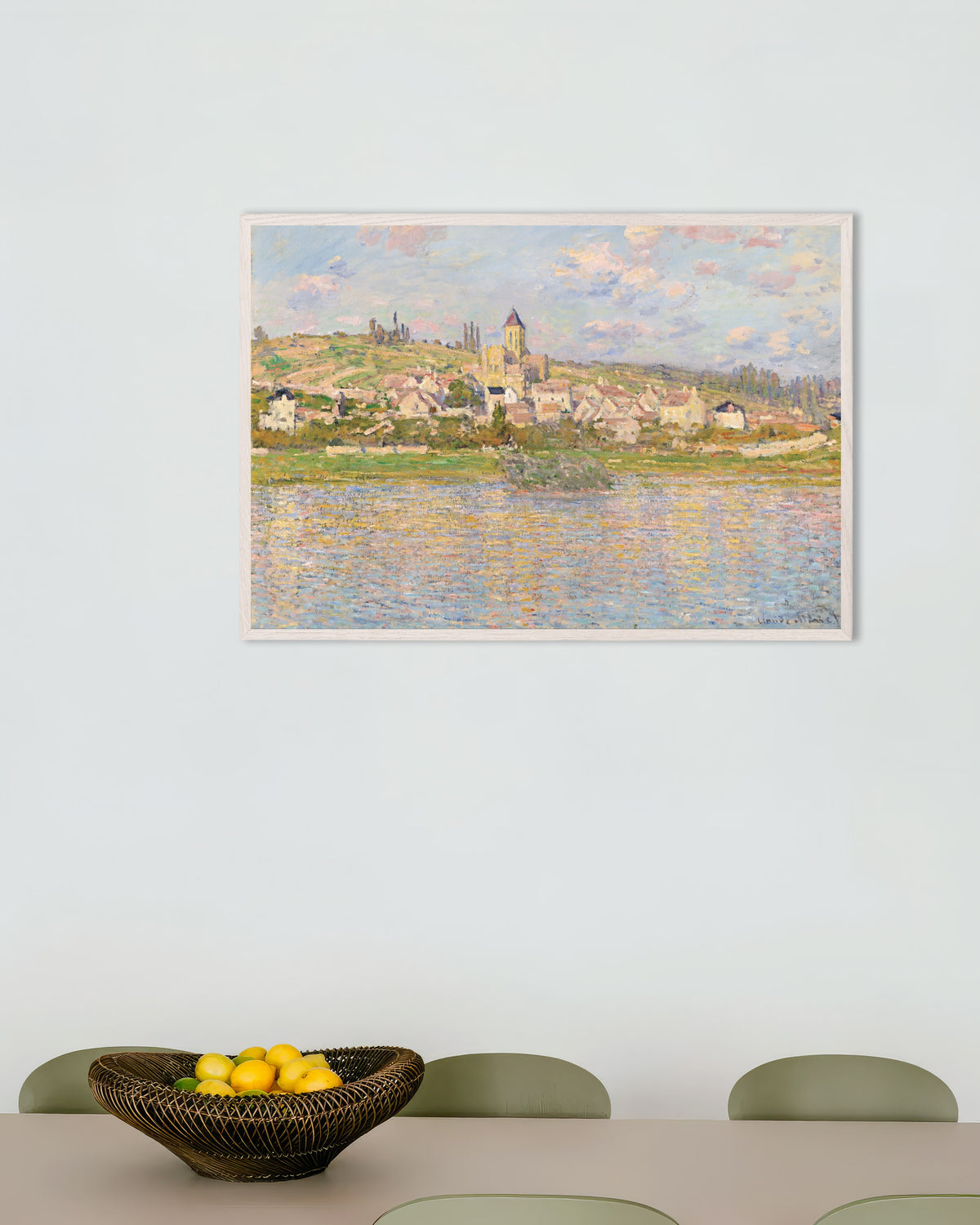 Poster Vétheuil von Claude Monet mit weißem Holzrahmen