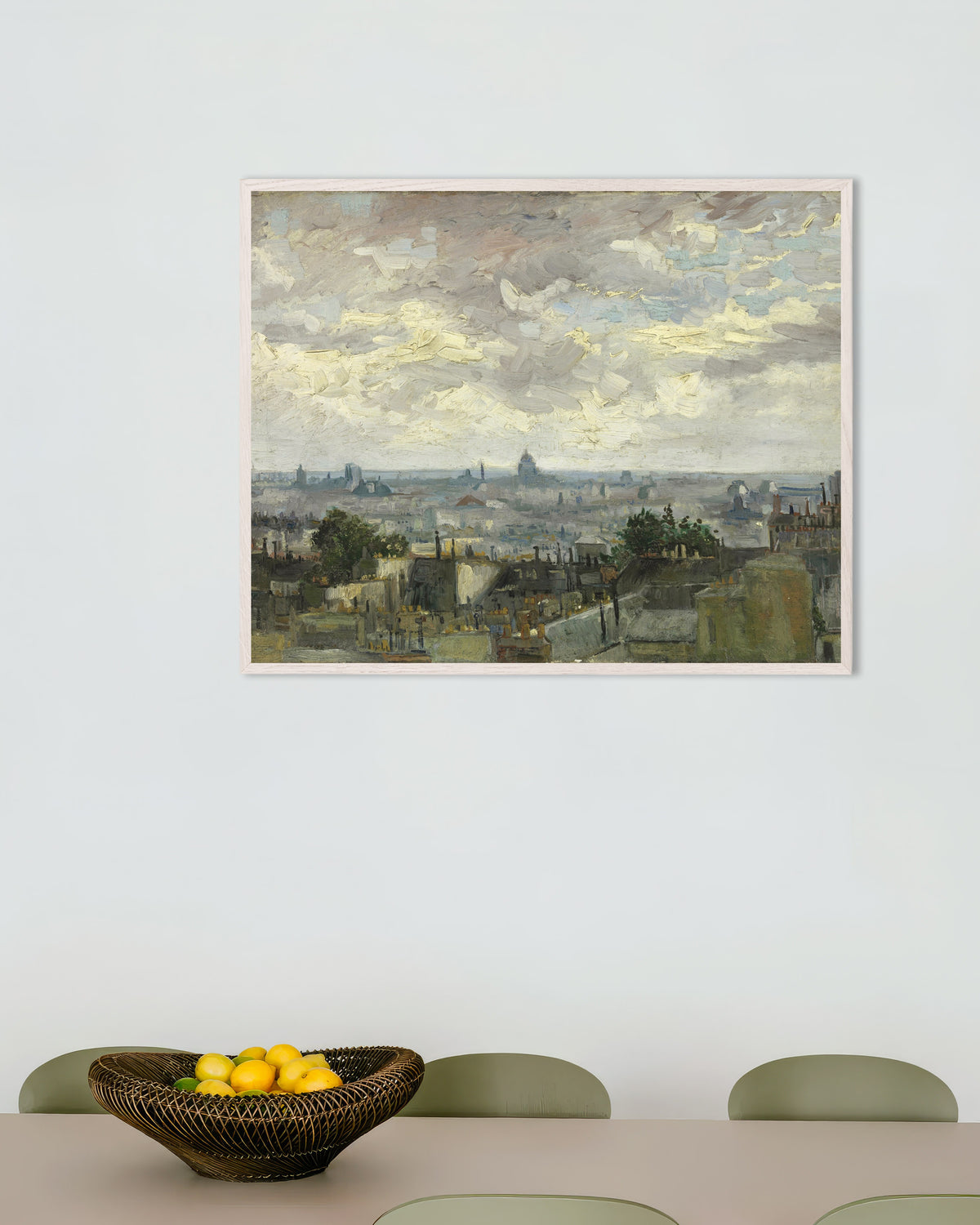 Poster von Ansicht von Paris (1886) von Vincent van Gogh mit weißem Holzrahmen
