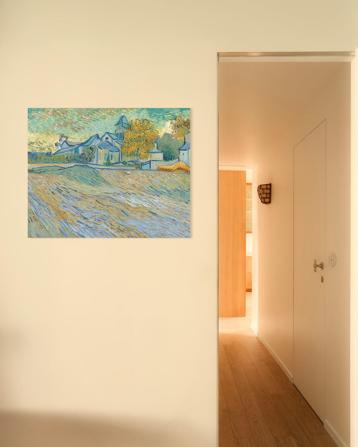Poster von Blick auf die Anstalt und die Kapelle in Saint-Rémy (1889) von Vincent van Gogh