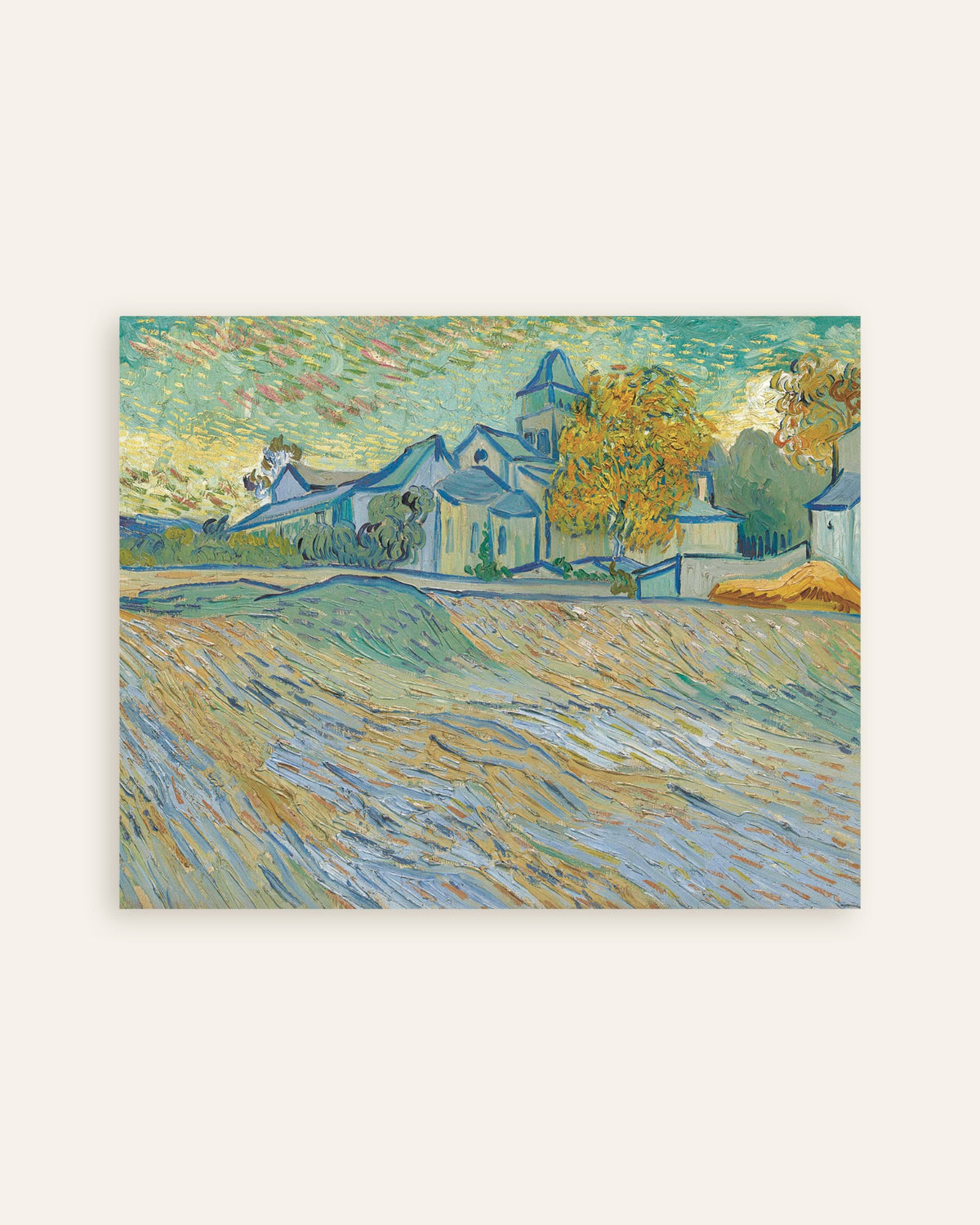 Poster von Blick auf die Anstalt und die Kapelle in Saint-Rémy (1889) von Vincent van Gogh, Miniaturansicht