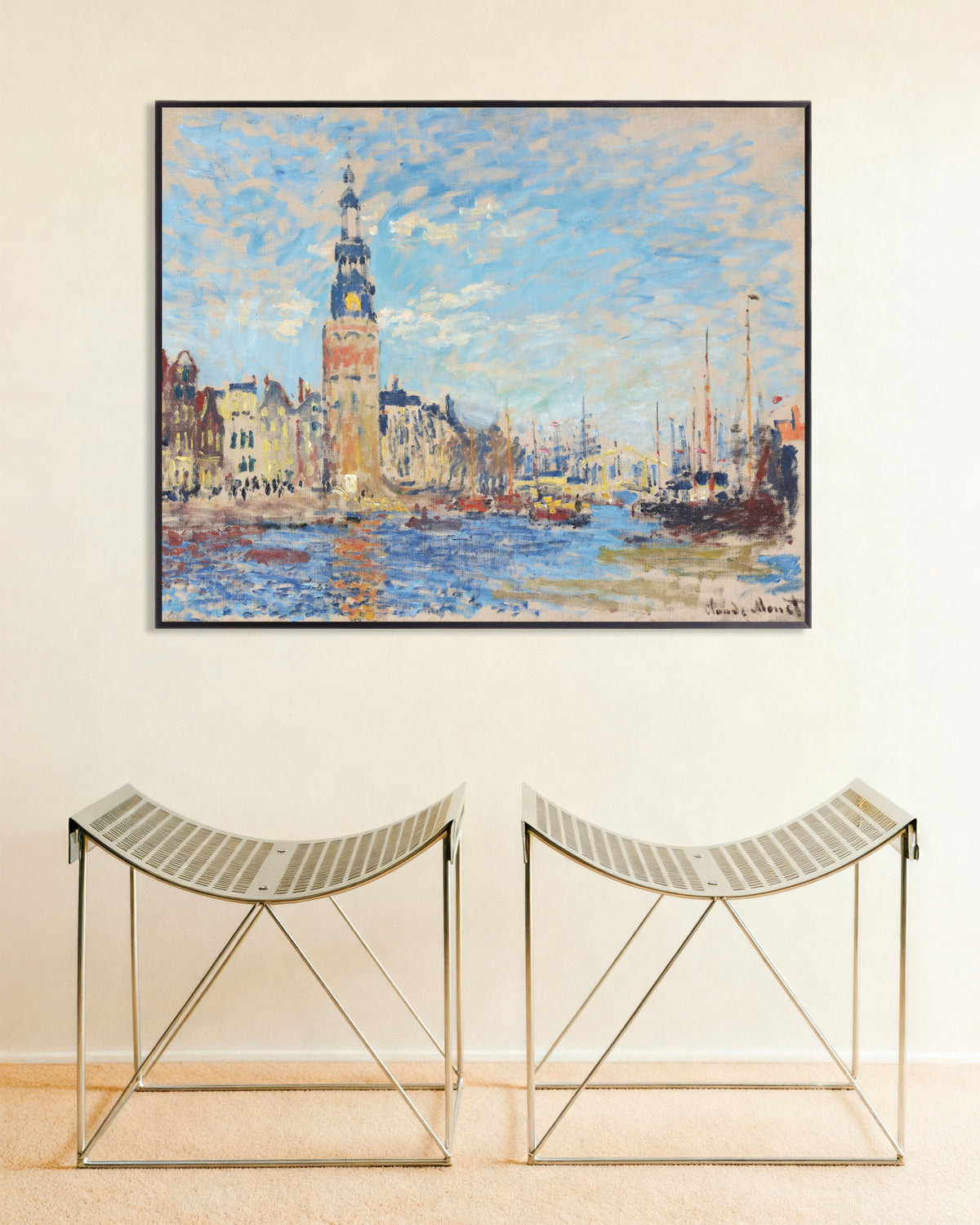 Poster Blick auf den Montelbaanstoren, Amsterdam (1874) von Claude Monet mit Metallrahmen