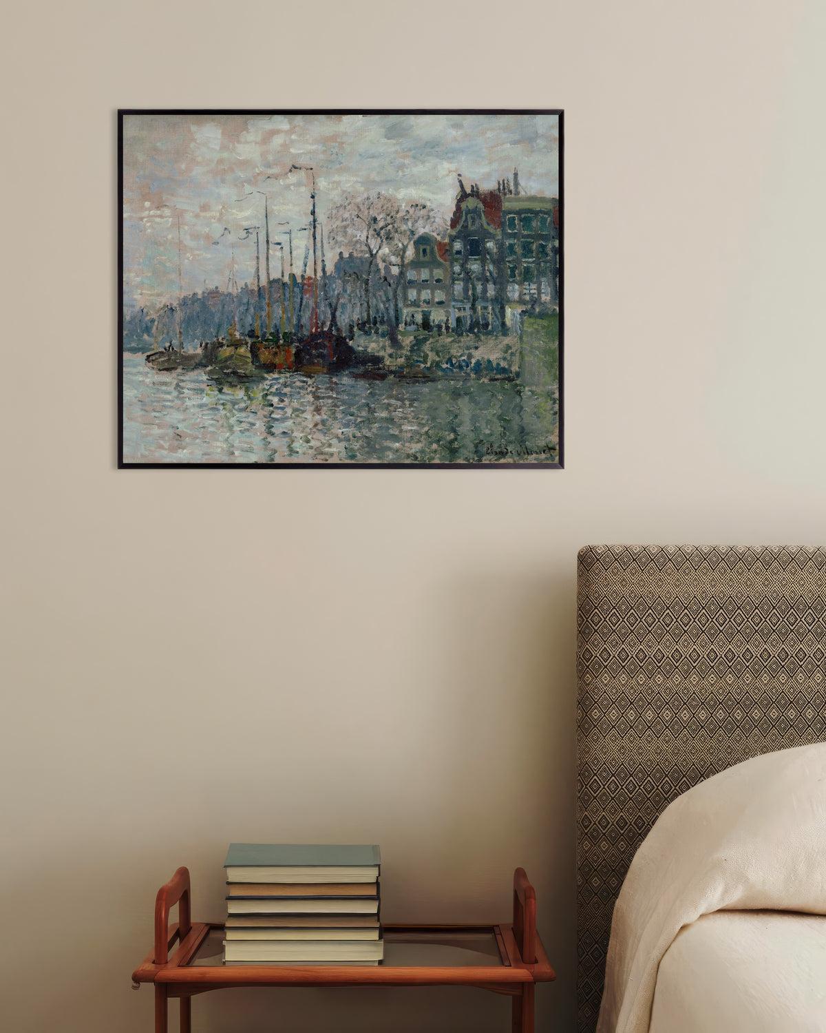 Poster Blick auf die Prins Hendrikkade und den Kromme Waal in Amsterdam (1874) von Claude Monet mit Metallrahmen