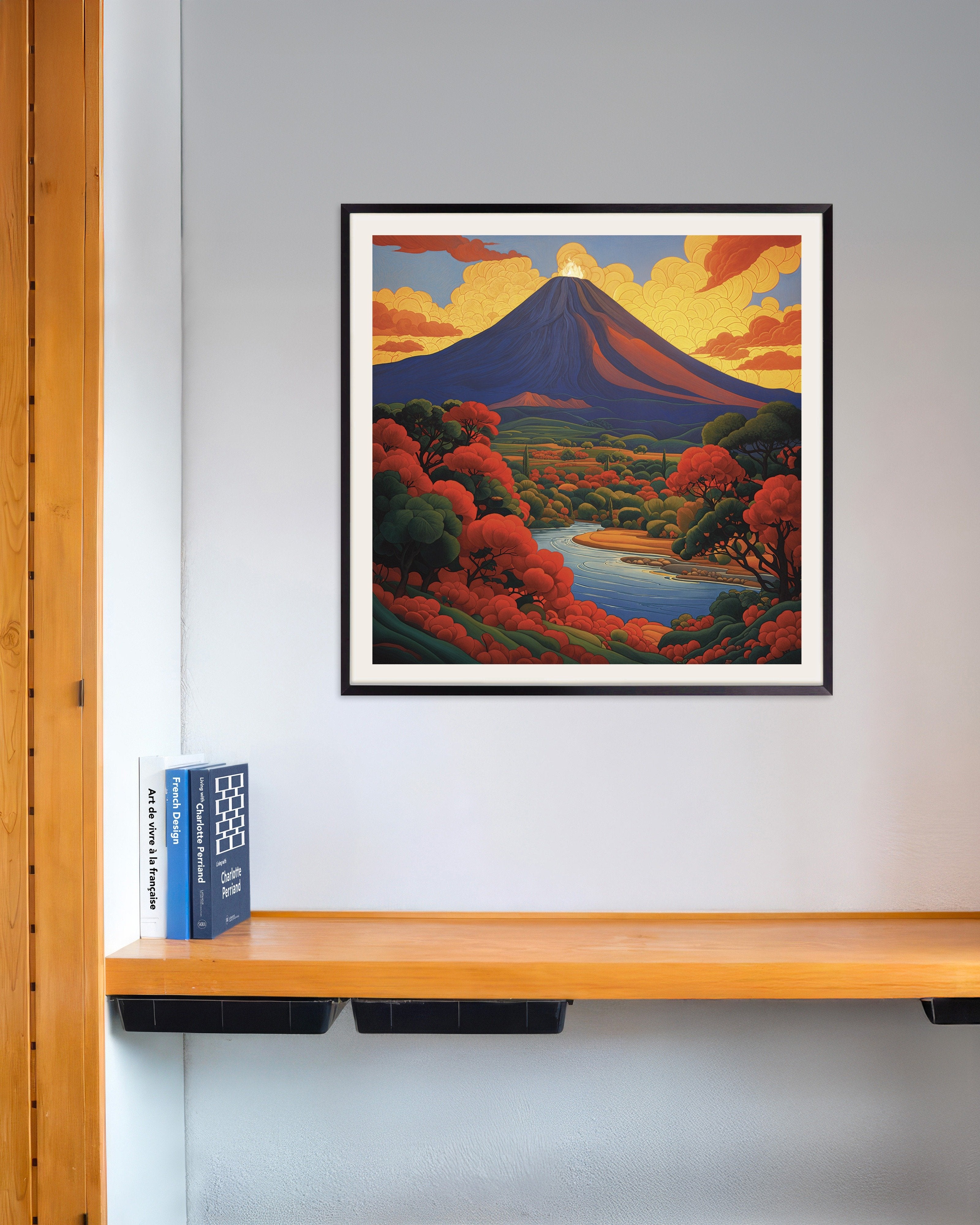 Poster of Volcano poster, mystical symbolist composition, with metal frame