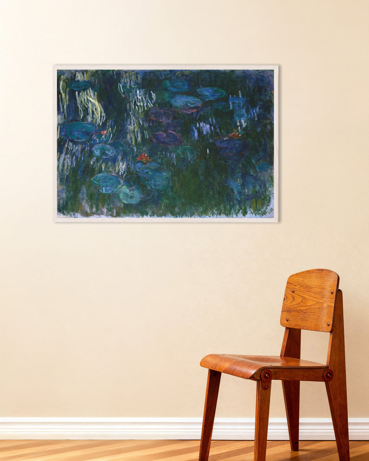 Poster Seerosen (1916–1919) von Claude Monet mit weißem Holzrahmen