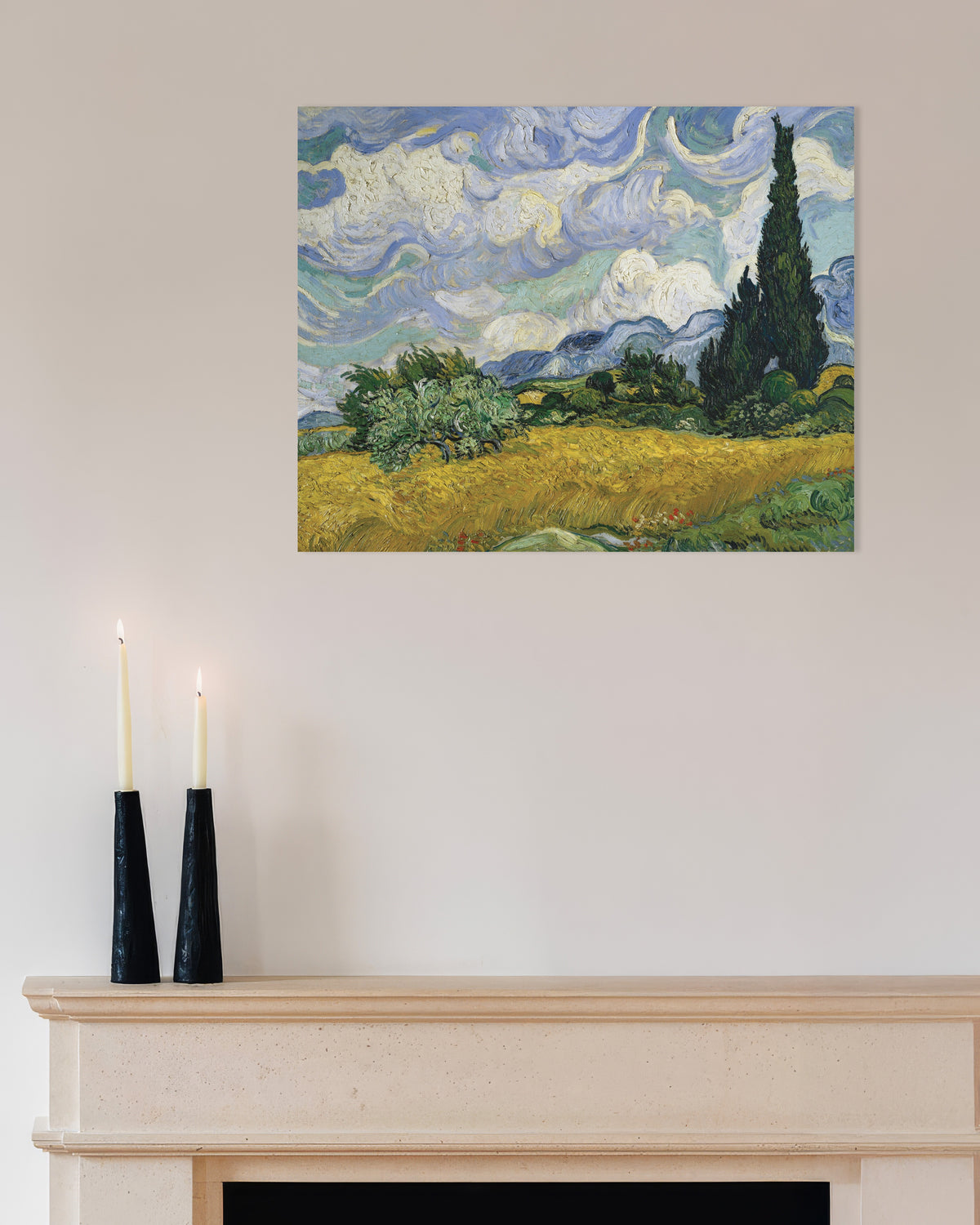 Poster Weizenfeld mit Zypressen (1889) von Vincent van Gogh