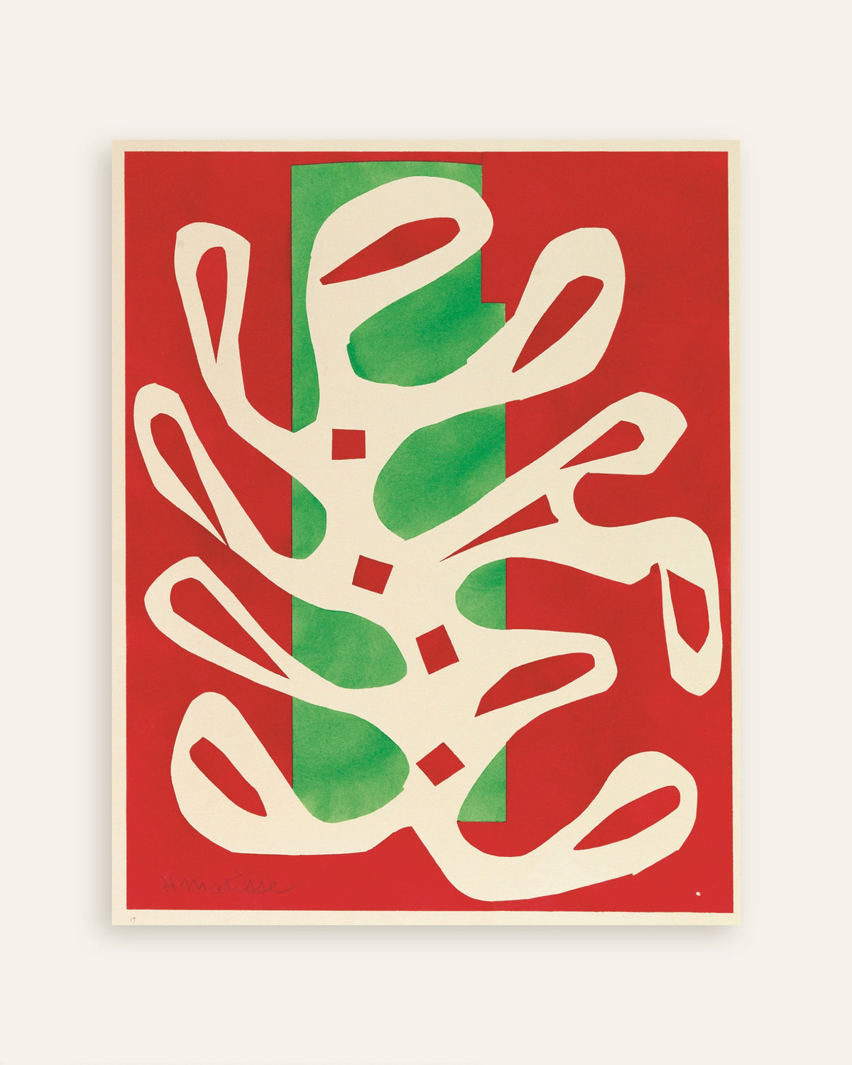 Poster Weiße Alge auf rotem und grünem Hintergrund (1947) von Henri Matisse, Miniaturansicht