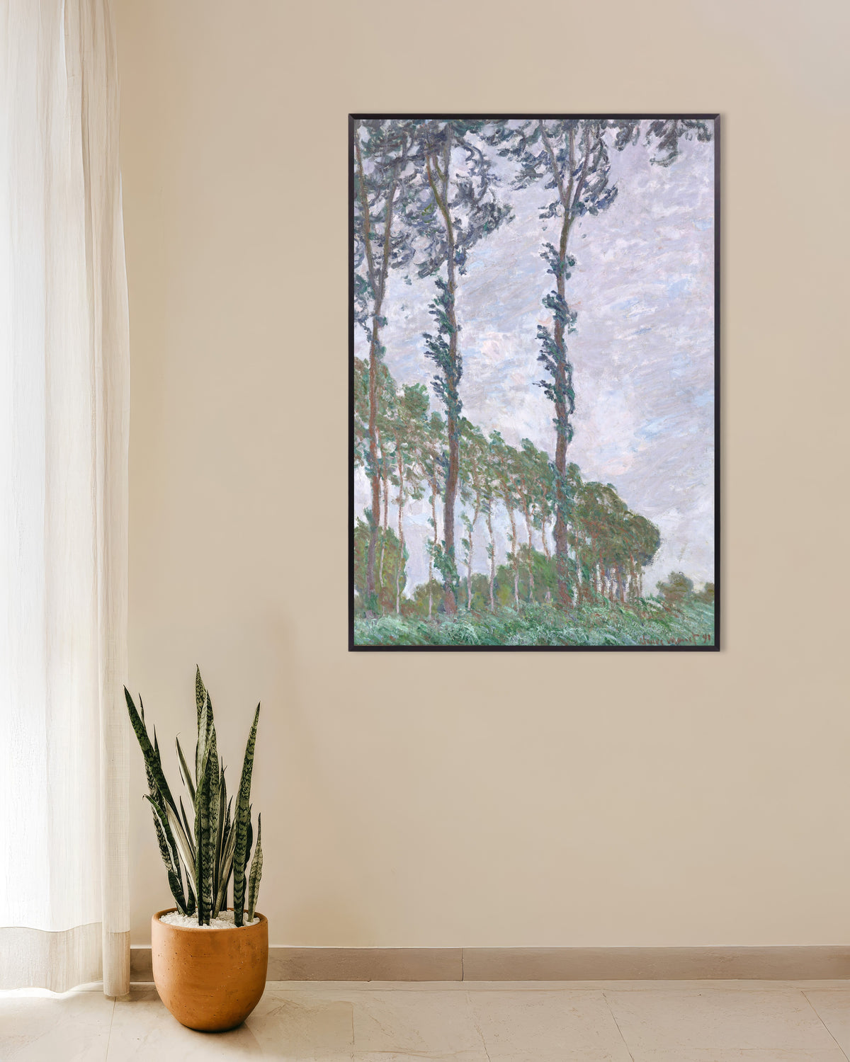 Poster Pappeln, Windeffekt (1891) von Claude Monet mit Metallrahmen